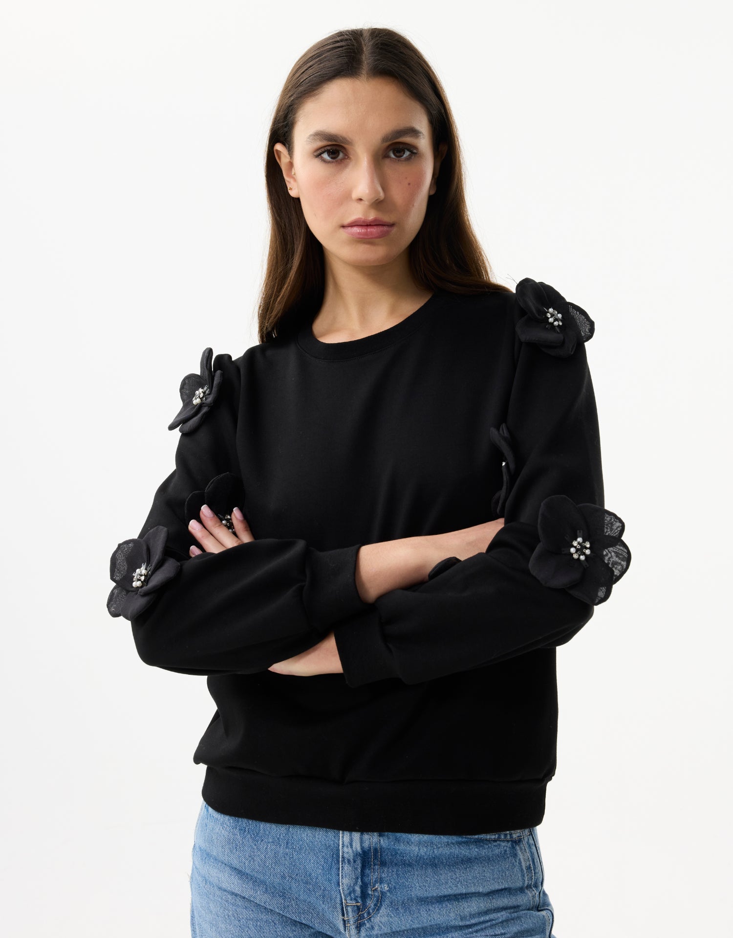 Black floral embossed women's sweatshirt