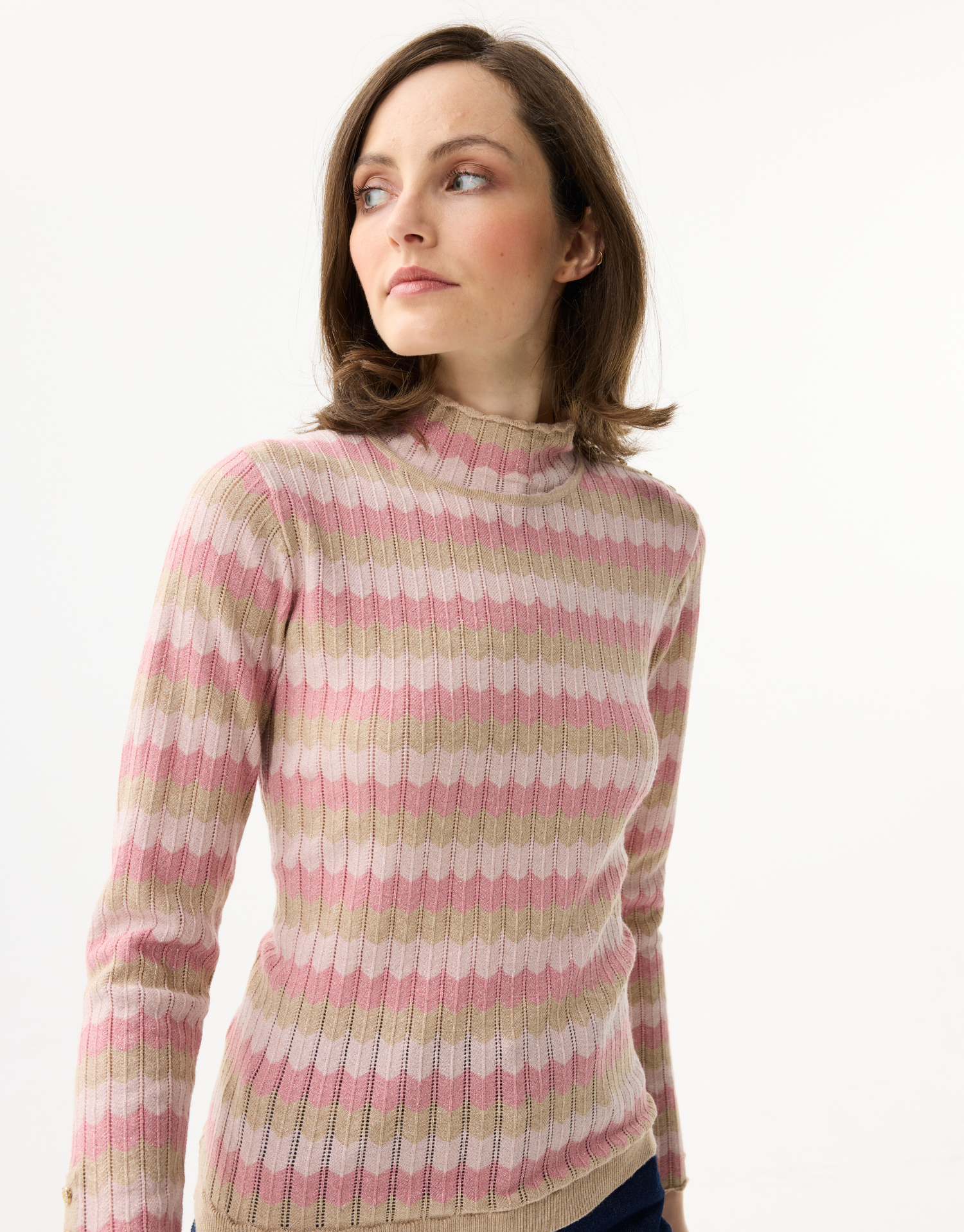 Women's striped shimmering turtleneck sweater