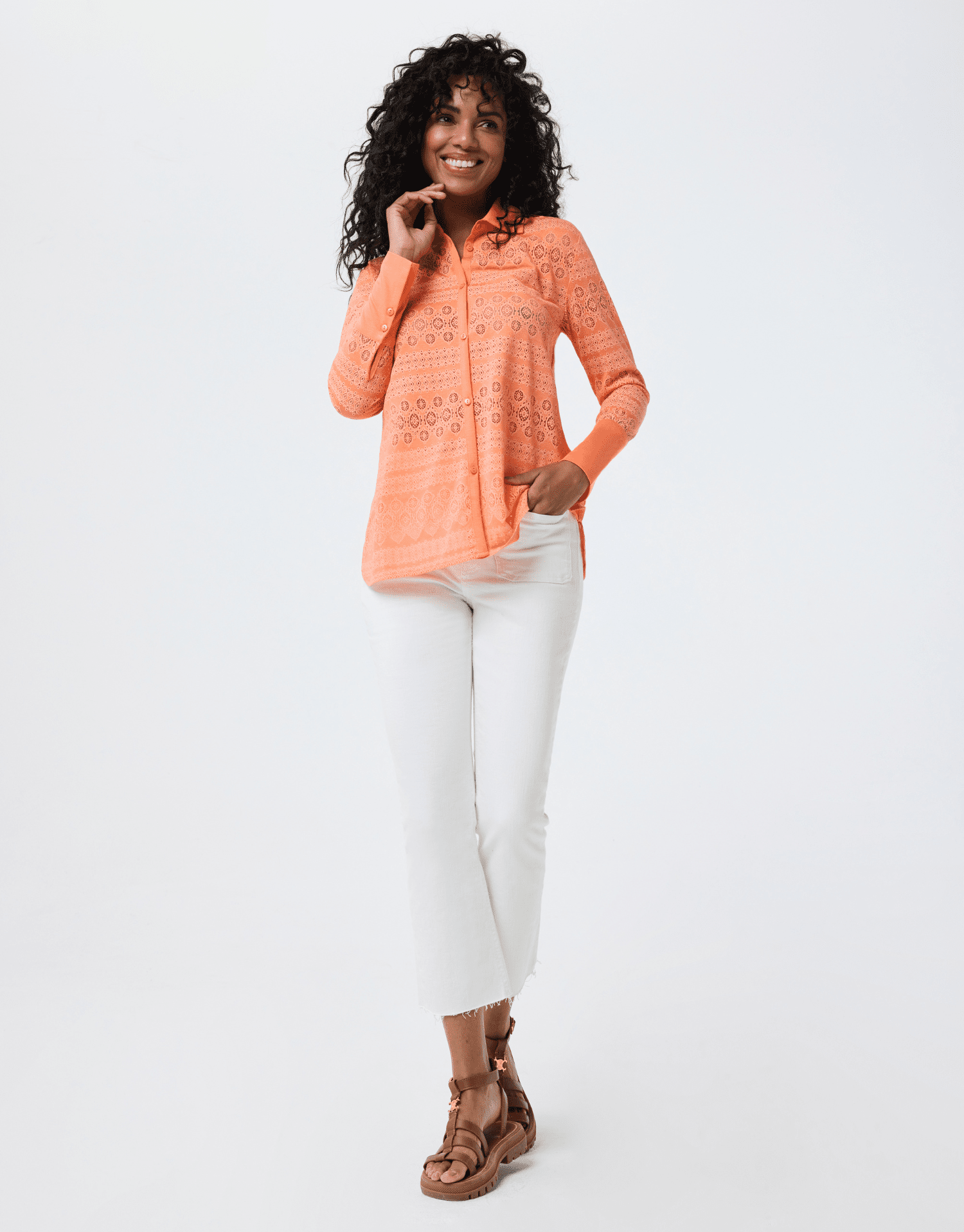 Chemise en dentelle orange