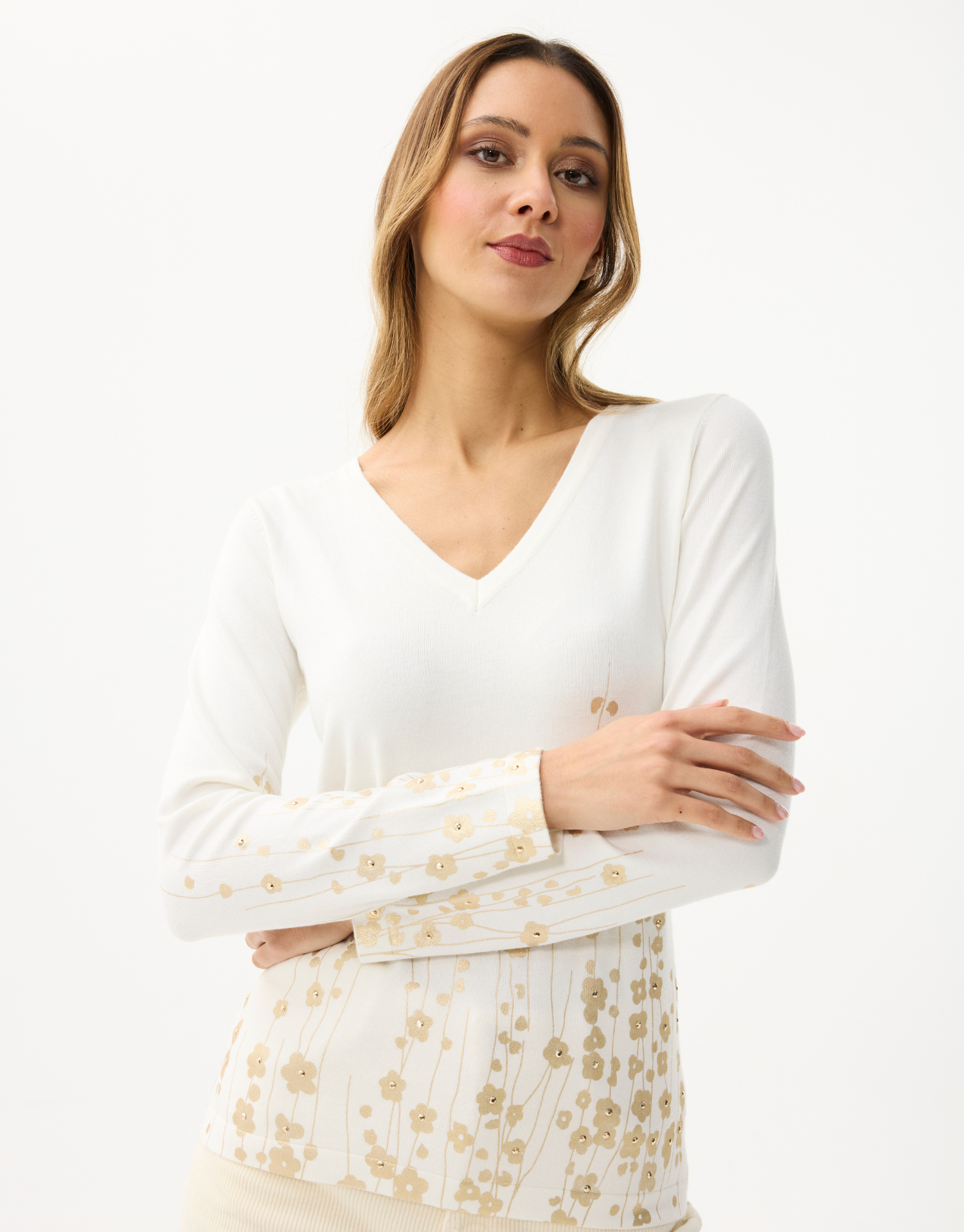 Women's V-neck sparkling floral pattern top