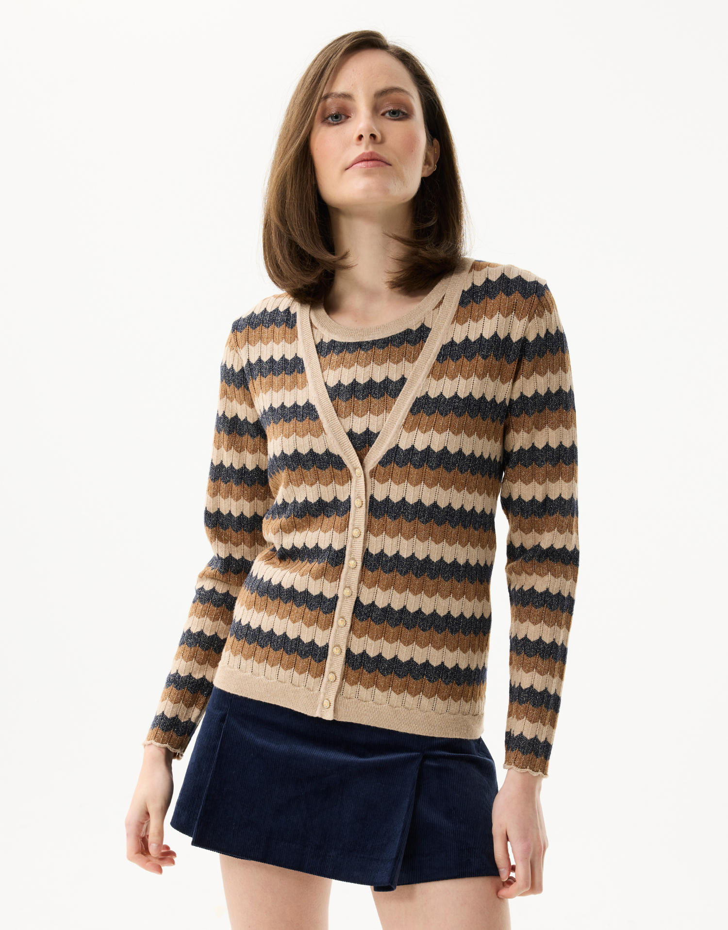 Women's striped twin-set in sparkling knit