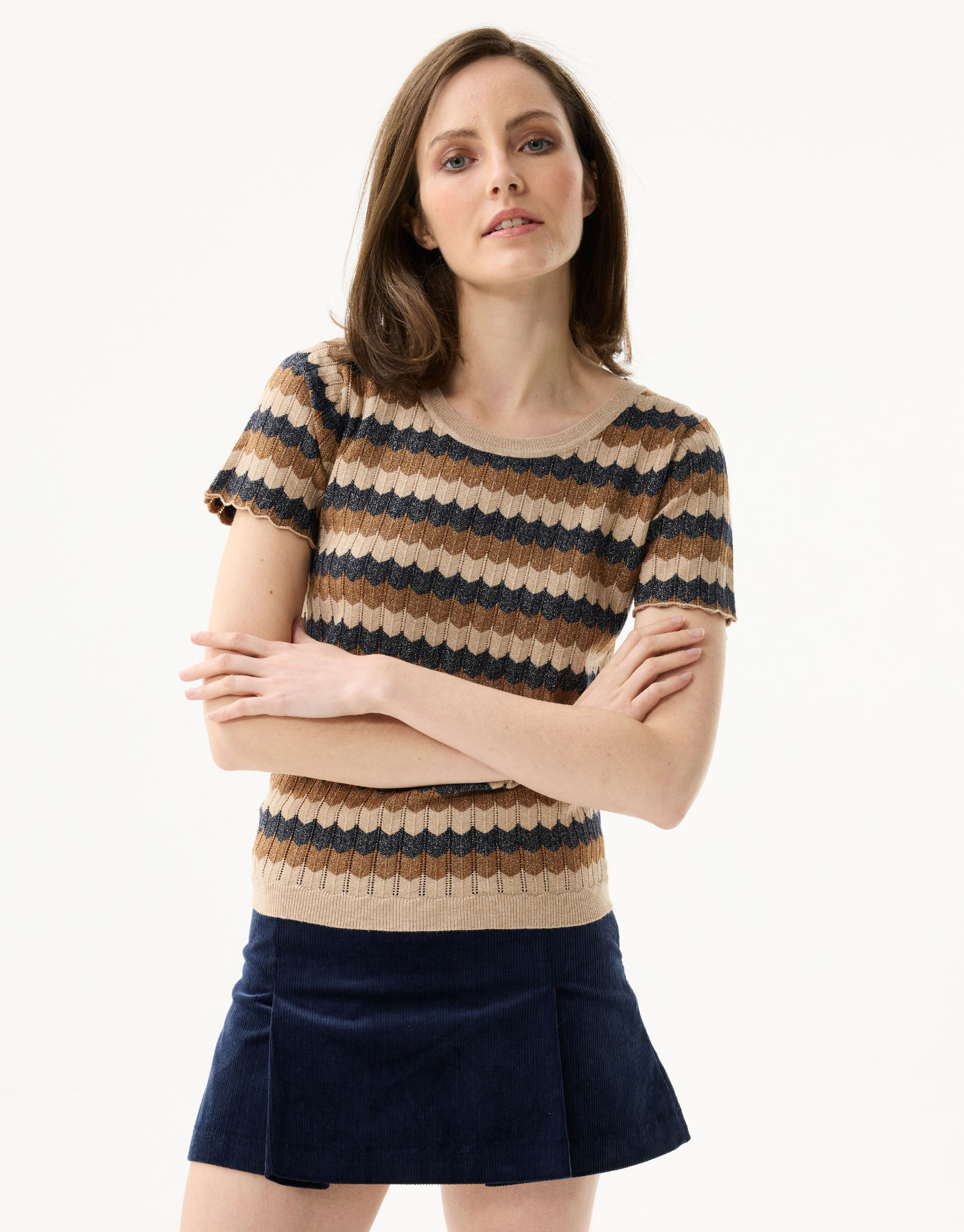 Women's striped twin-set in sparkling knit