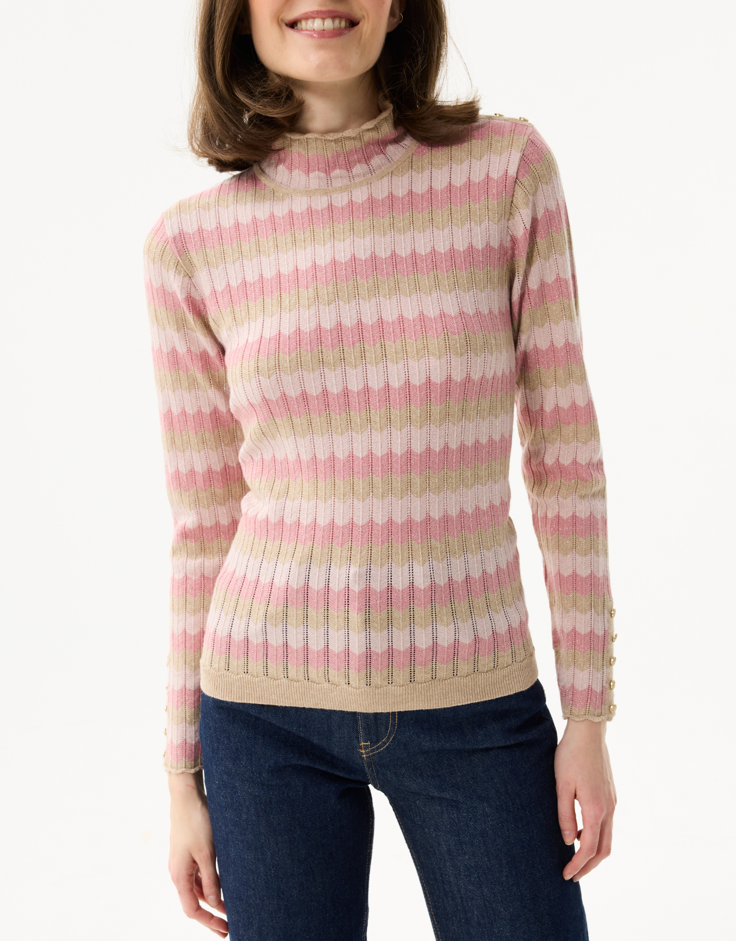 Women's striped shimmering turtleneck sweater