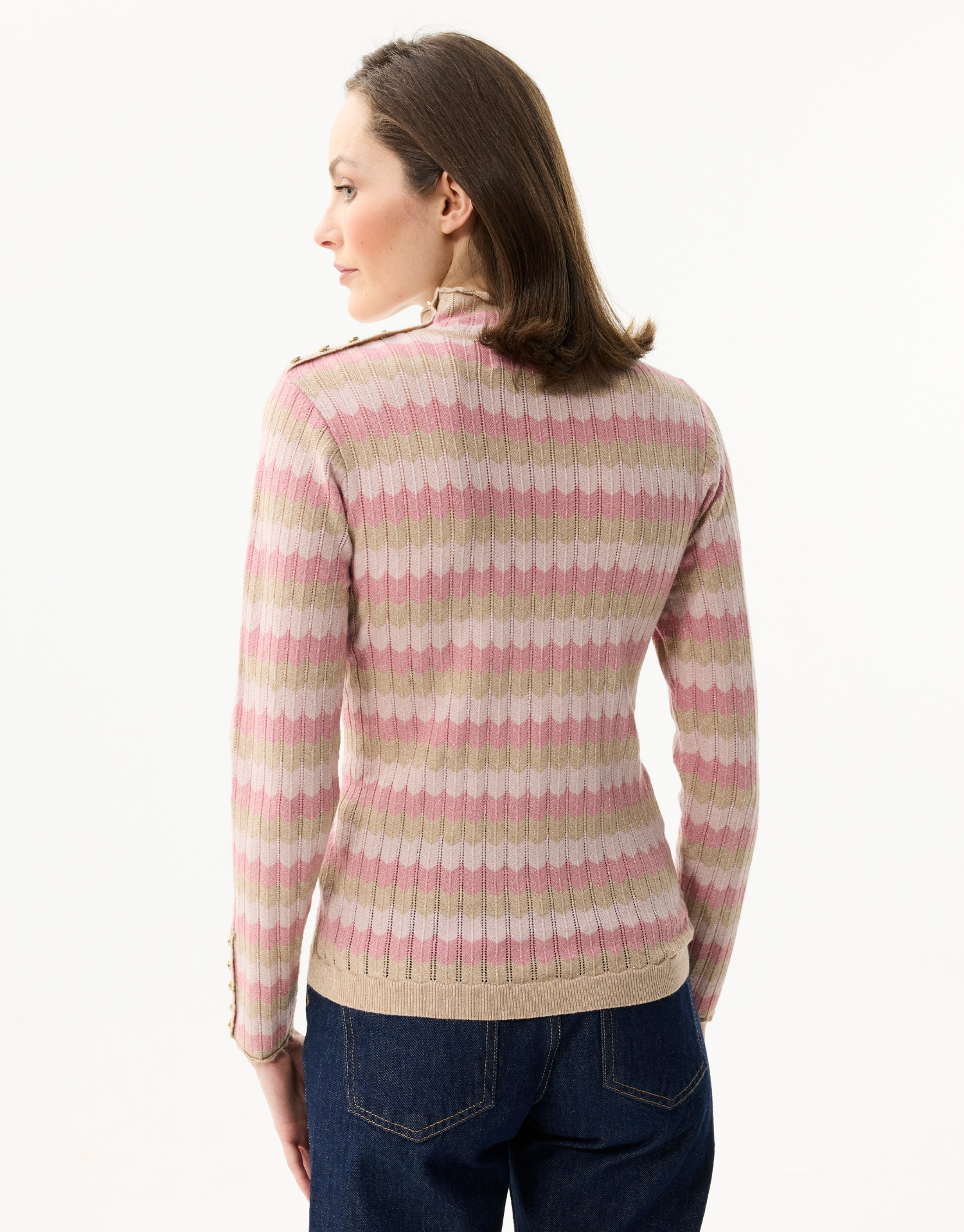 Women's striped shimmering turtleneck sweater