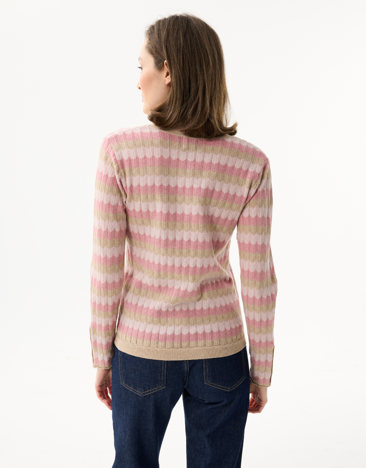 Pull femme à rayures scintillantes col V