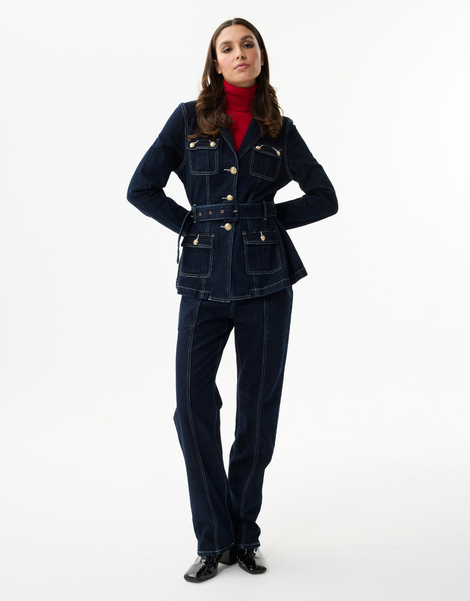 Denim jas met ceintuur