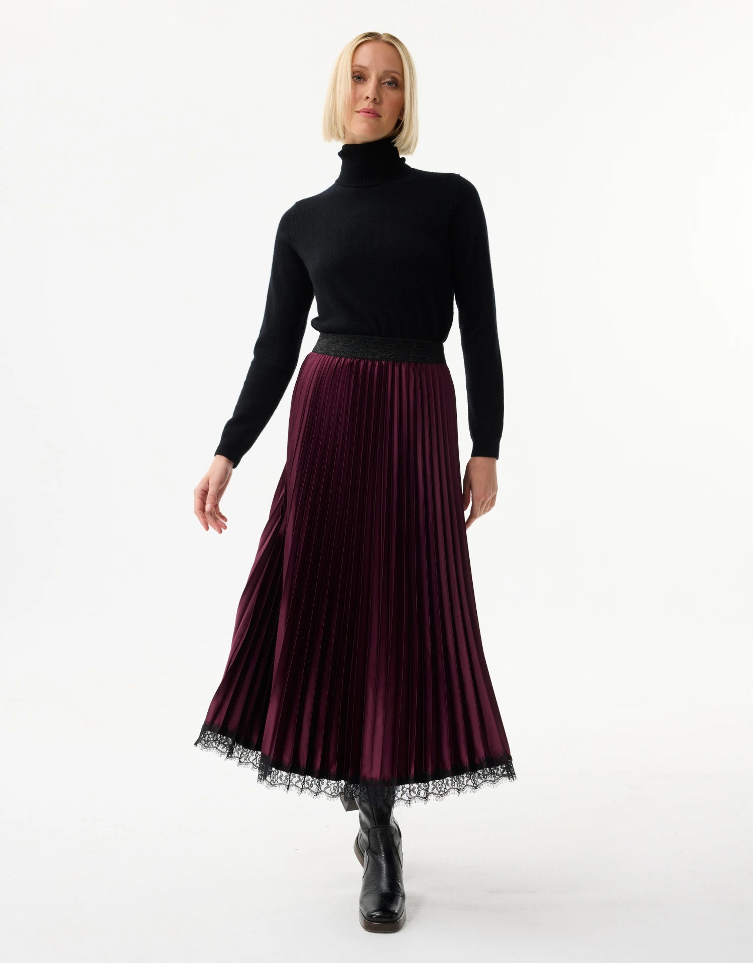 Look Jupe Plissée Jupe Femme Bordeaux Jupe Midi Plissée Bordeaux