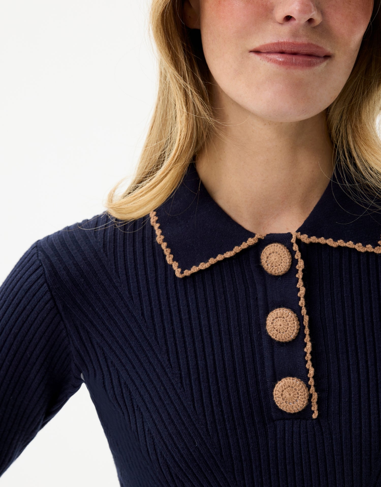 Pullover with buttoned polo collar
