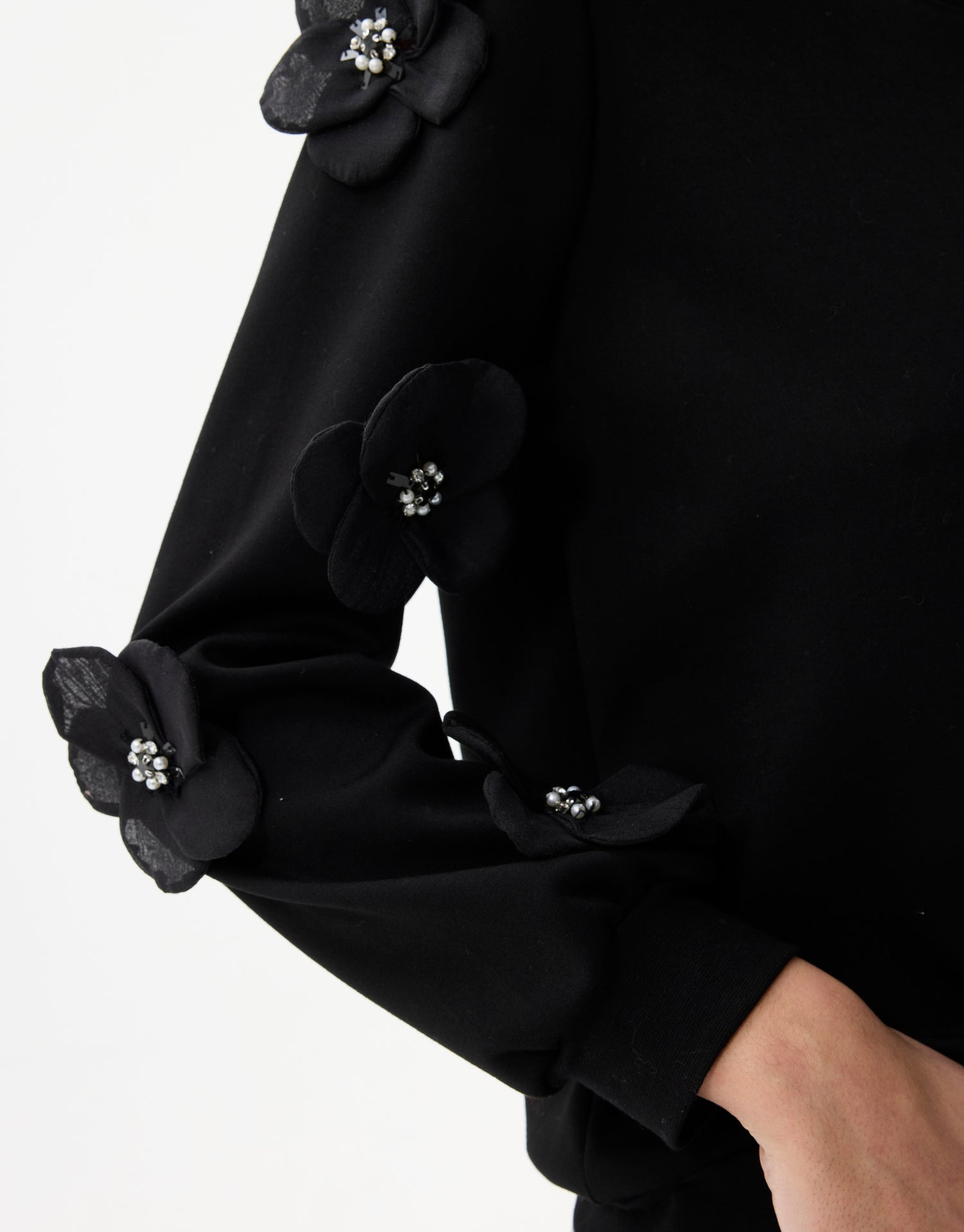 Black floral embossed women's sweatshirt