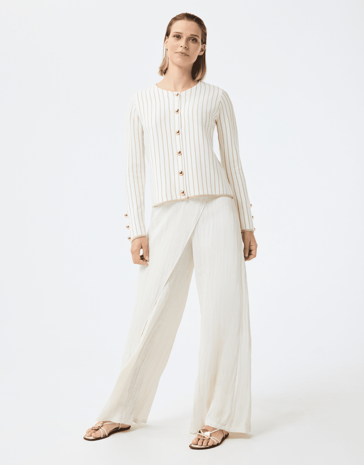 Cardigan écru rayé