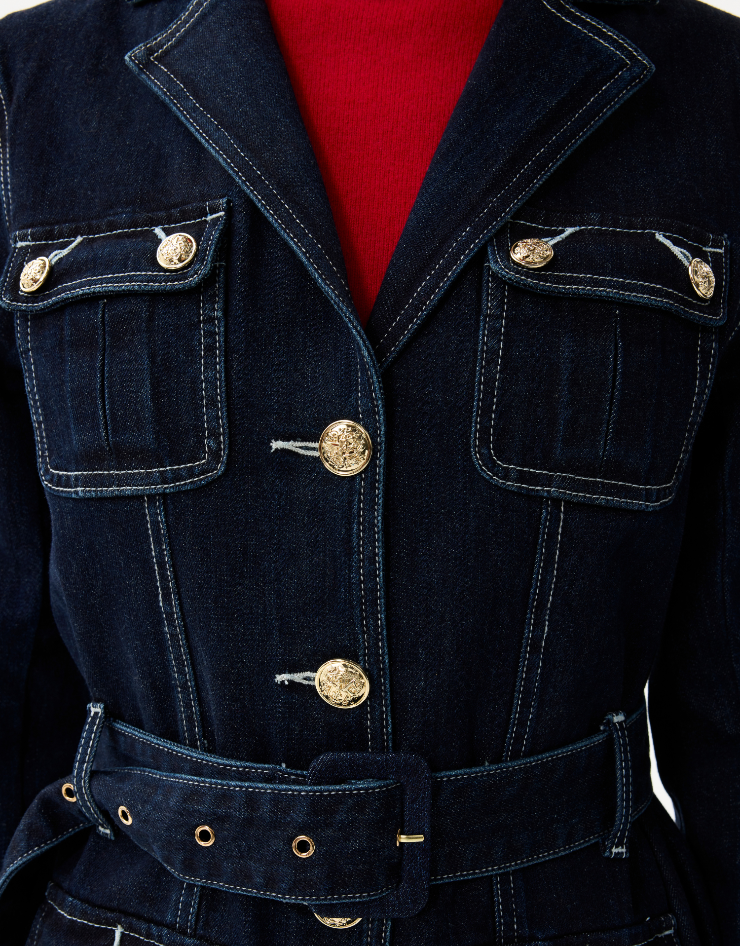 Veste femme en coton denim avec ceinture