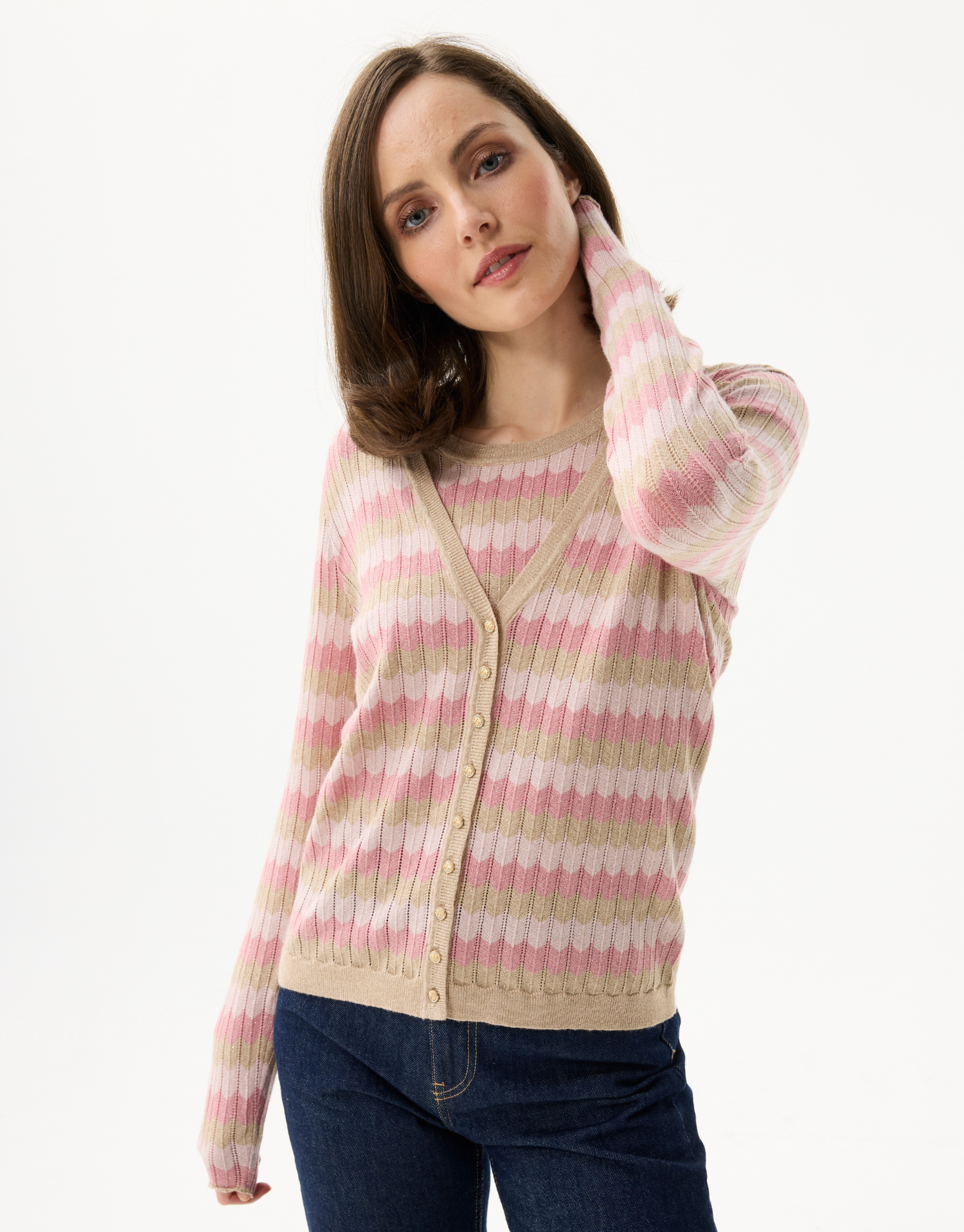 Women's striped twin-set in sparkling knit