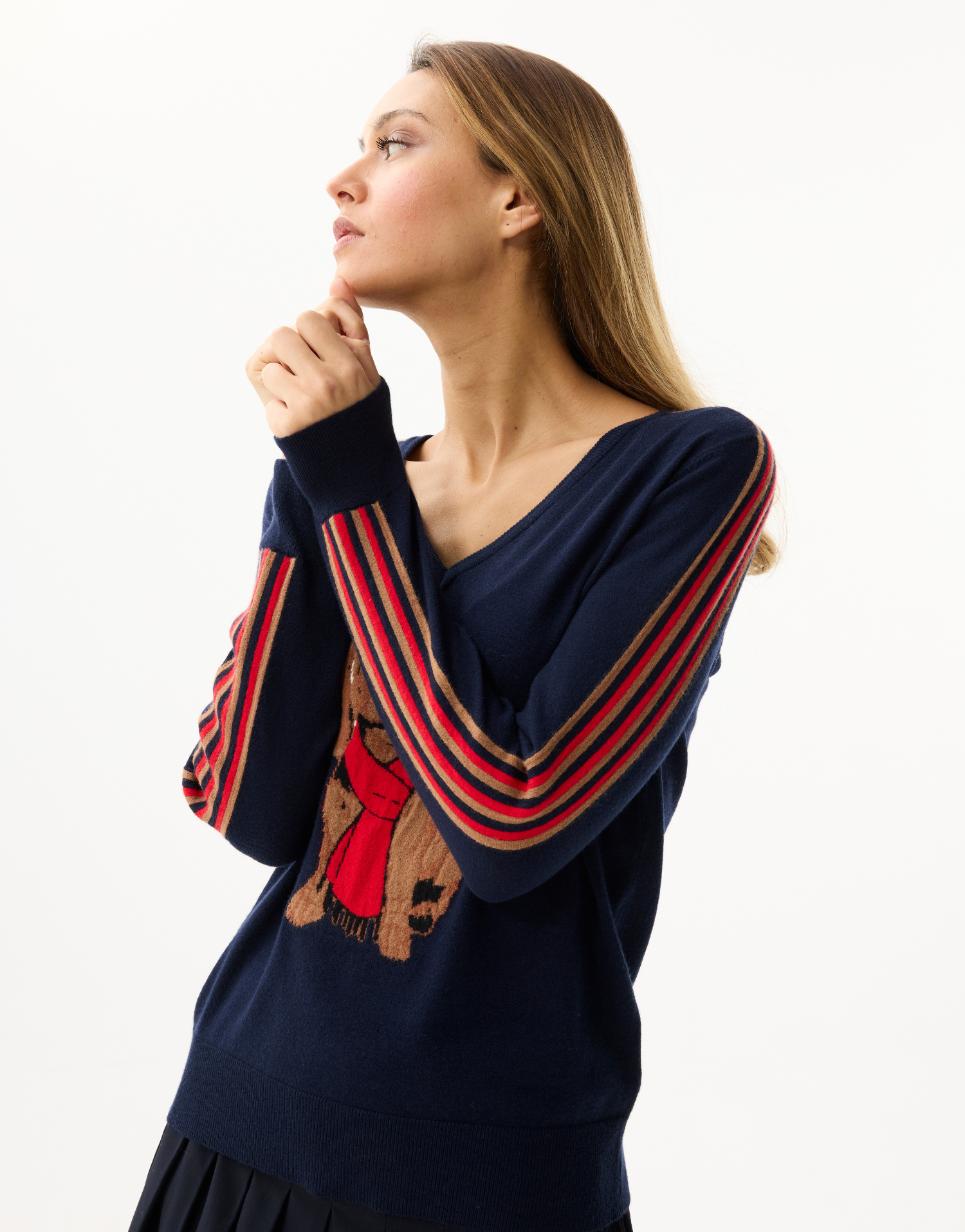 Women's V-neck dog pattern top