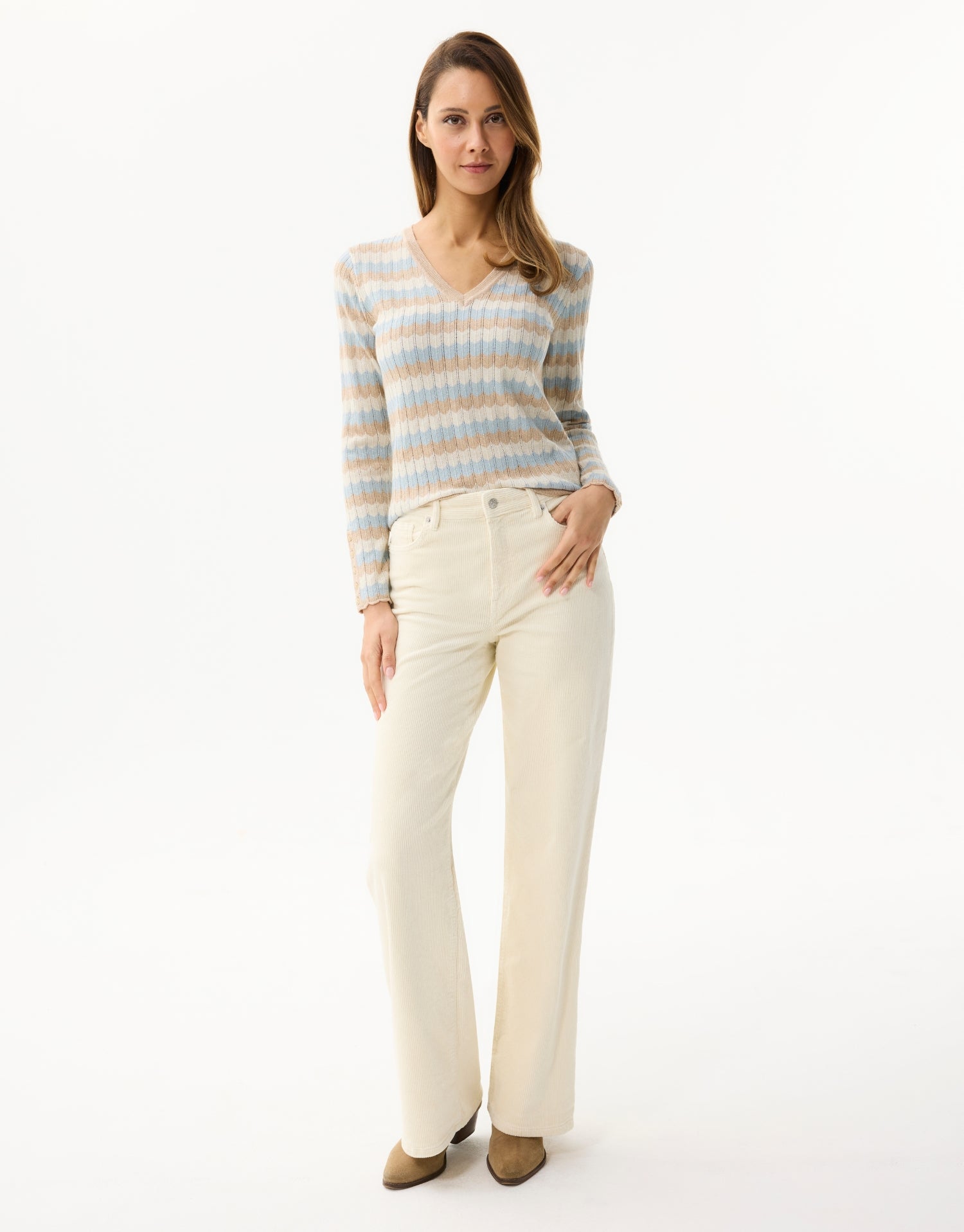 V-neck striped sweater