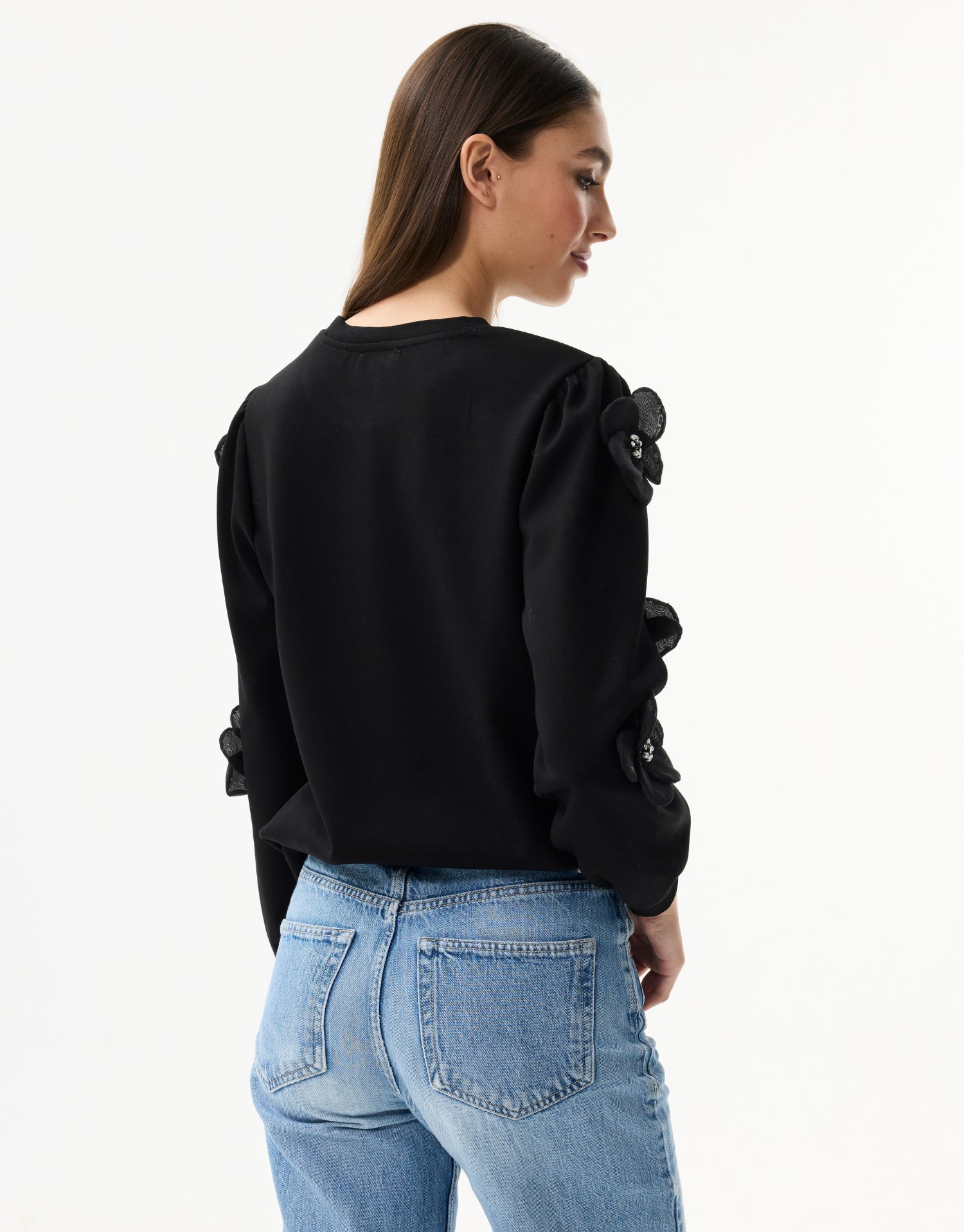 Black floral embossed women's sweatshirt