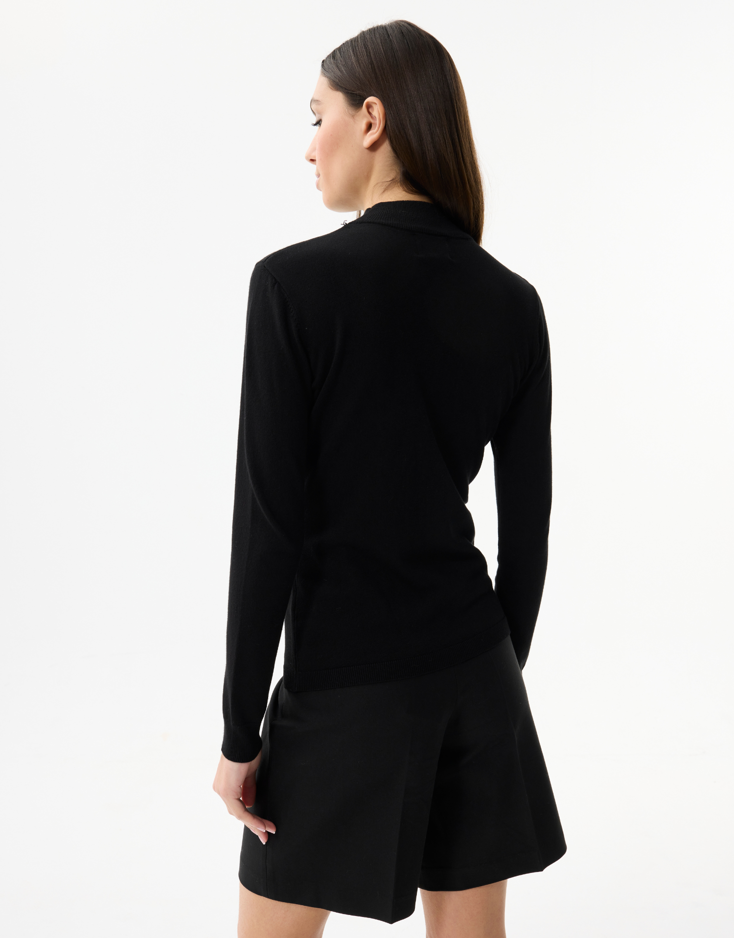 Women's fine knit turtleneck sweater with rhinestone flower pattern