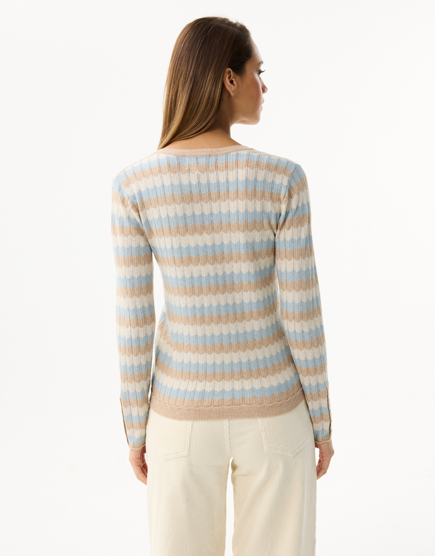 Pull femme à rayures scintillantes col V