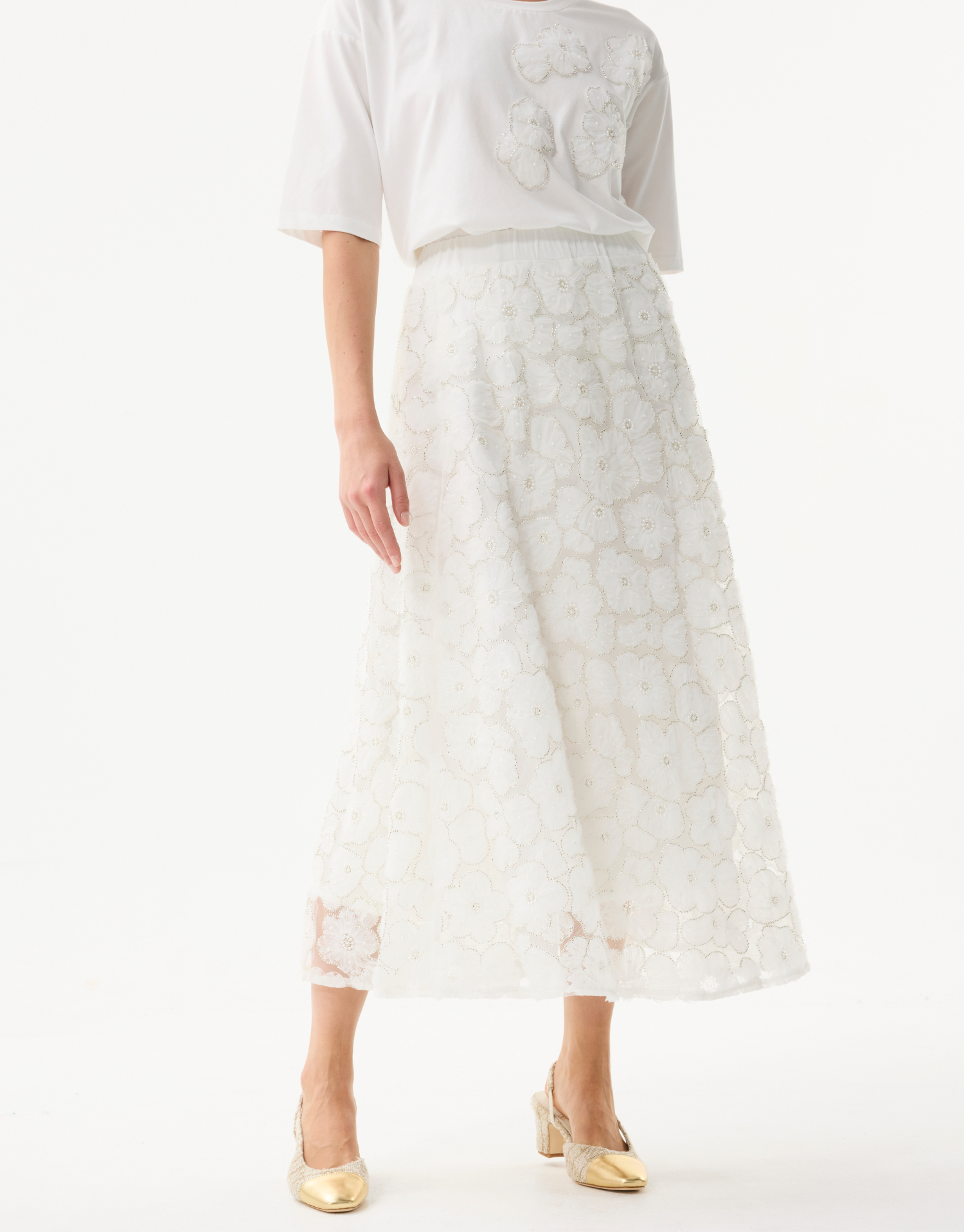 Jupe midi femme en dentelle fleurie