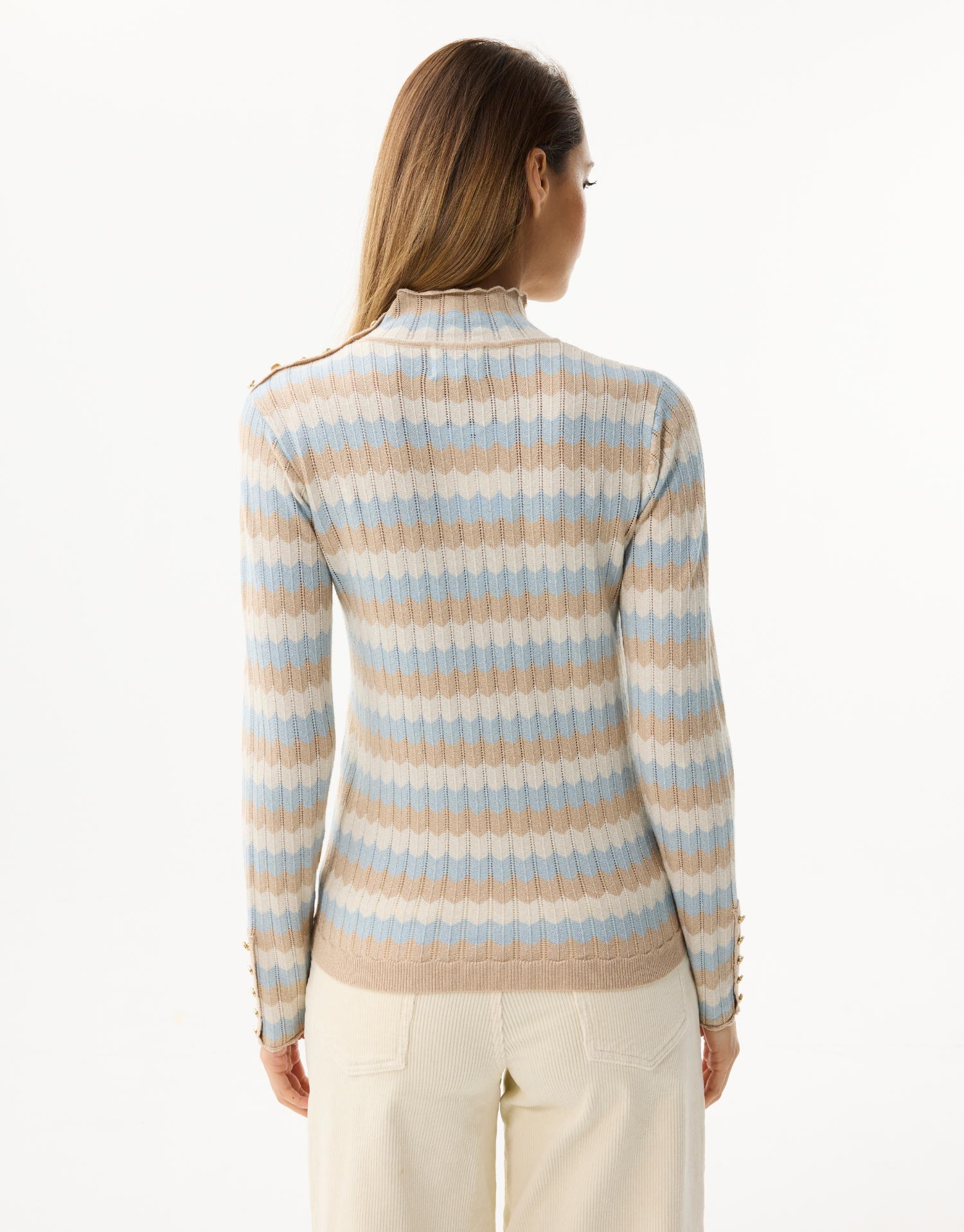 Women's striped shimmering turtleneck sweater