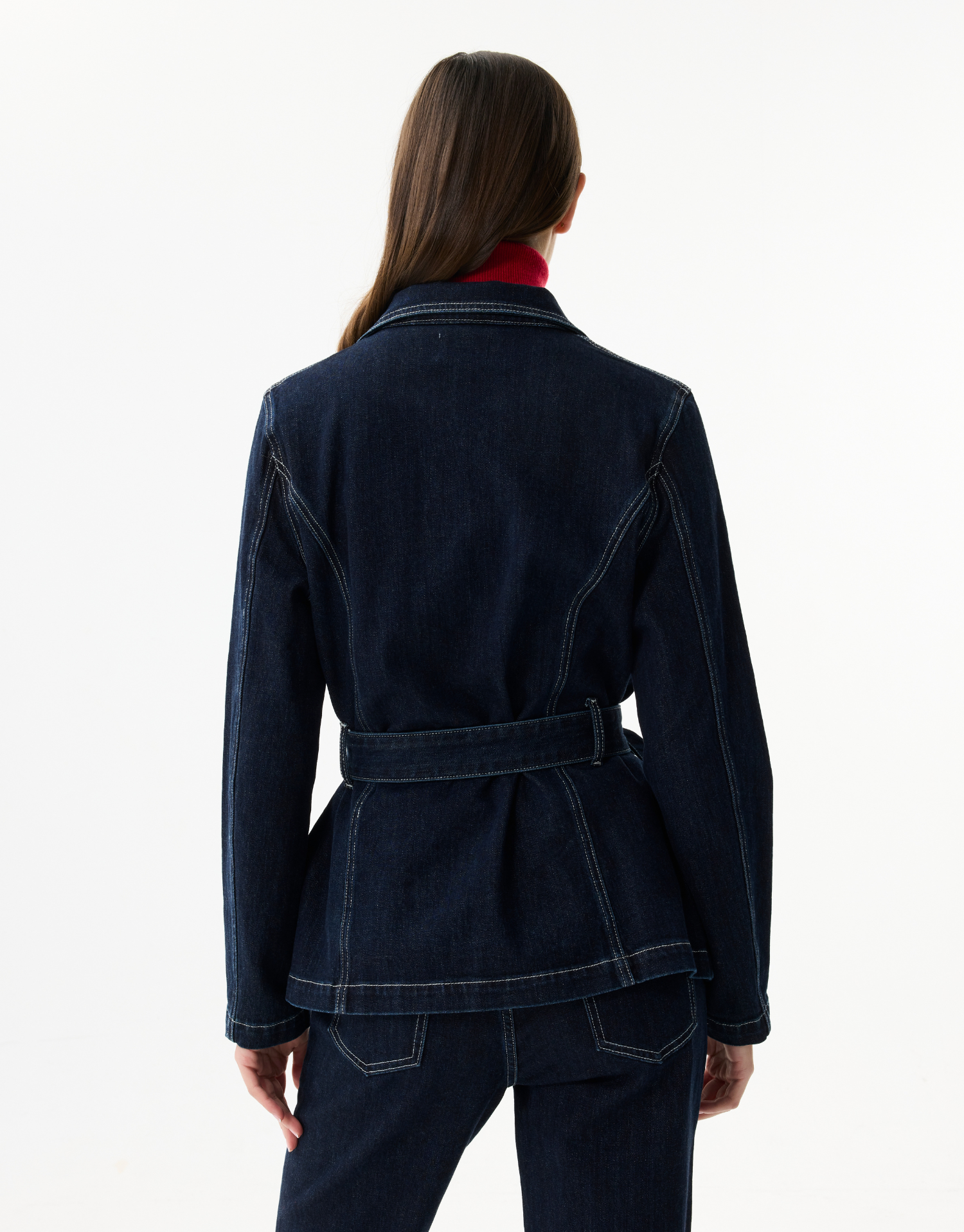 Veste femme en coton denim avec ceinture