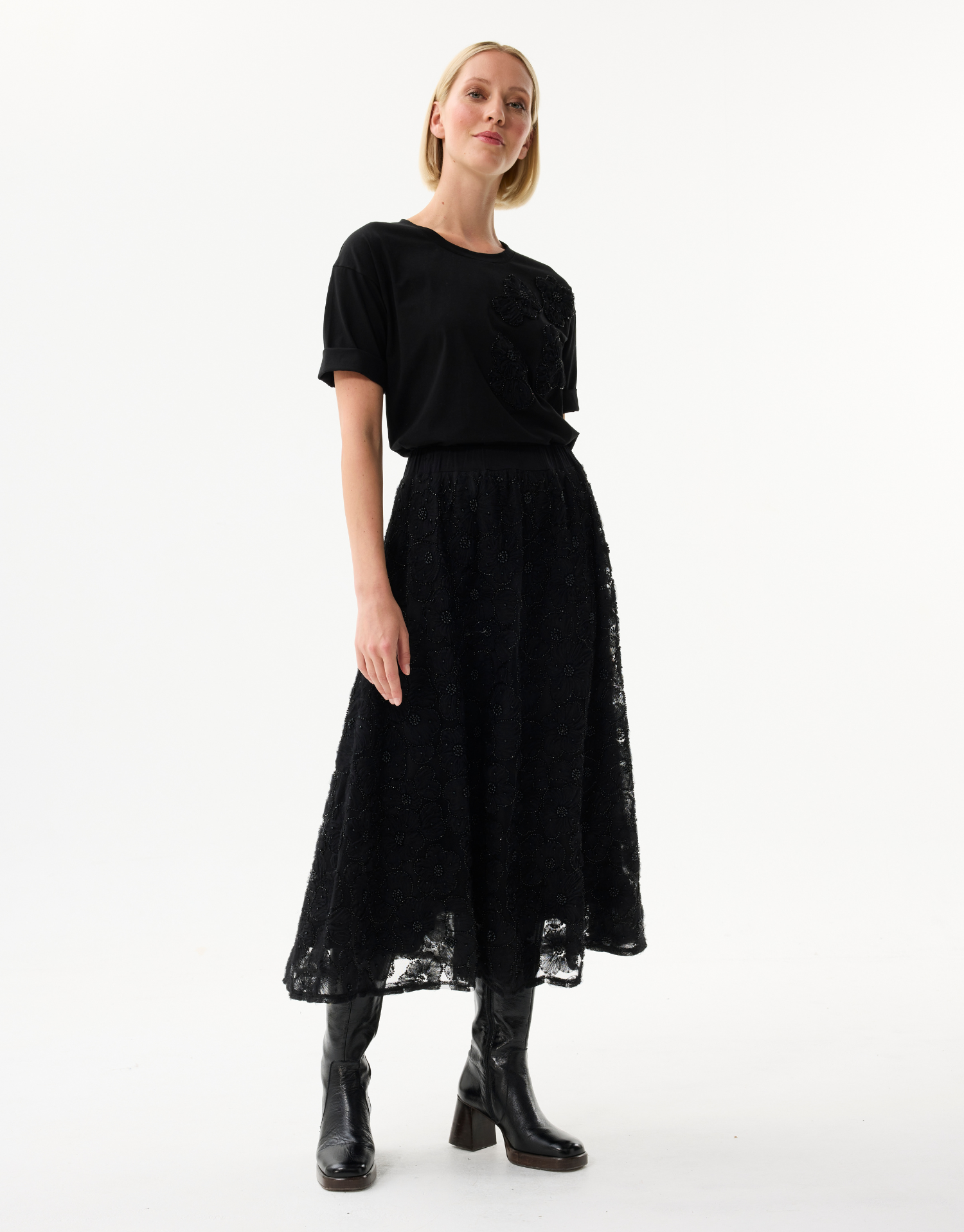 Jupe midi femme en dentelle fleurie