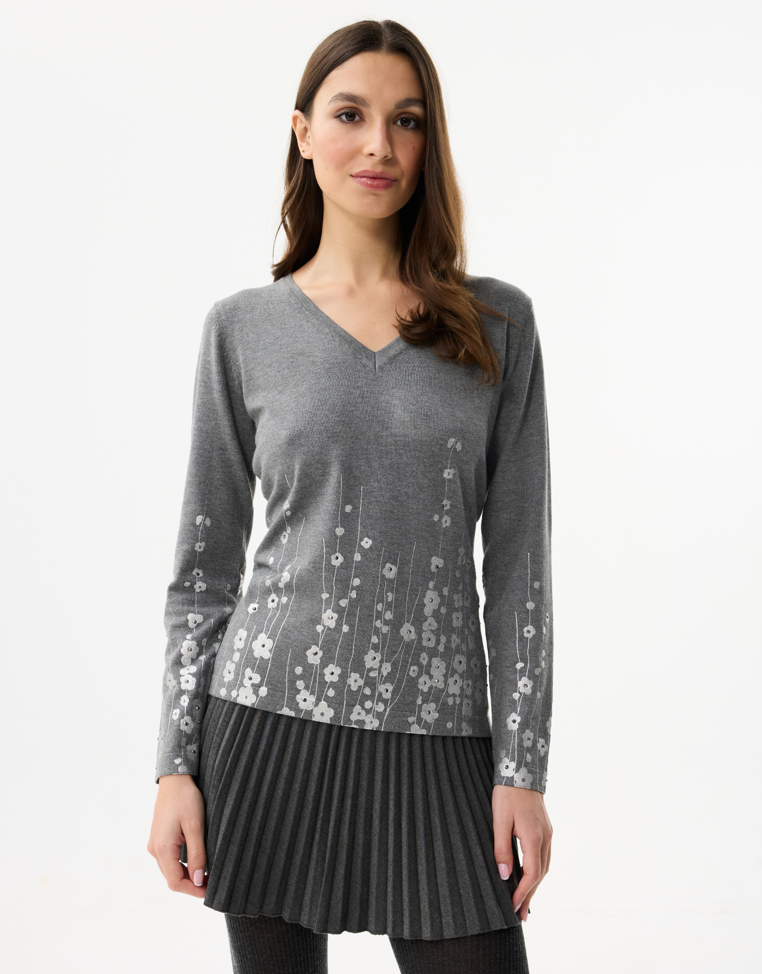 Women's V-neck sparkling floral pattern top