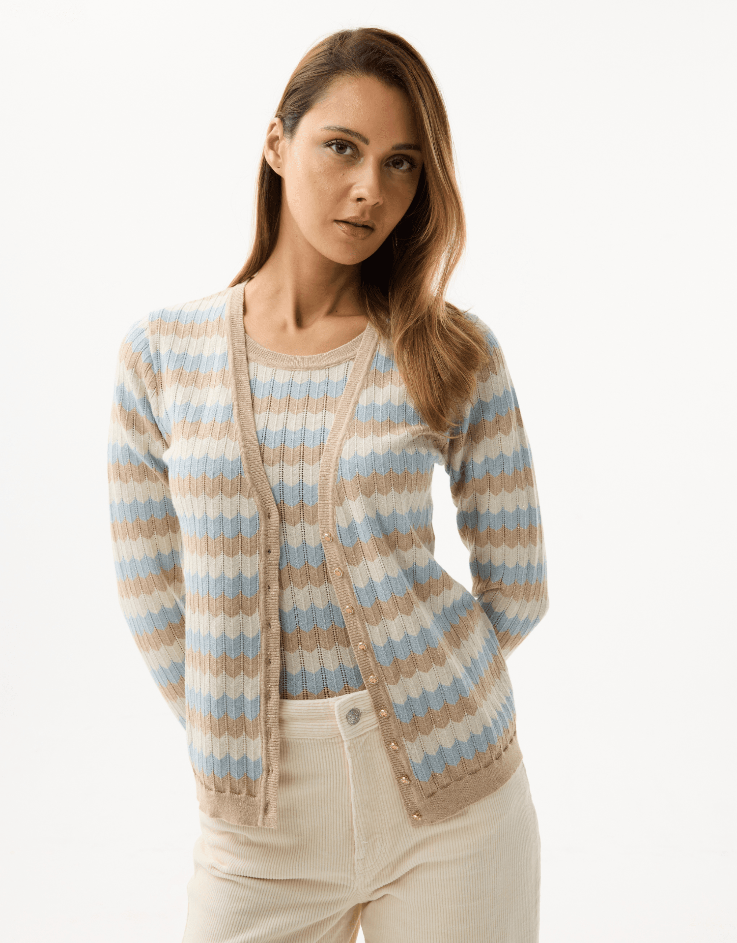 Twin-set rayé scintillant