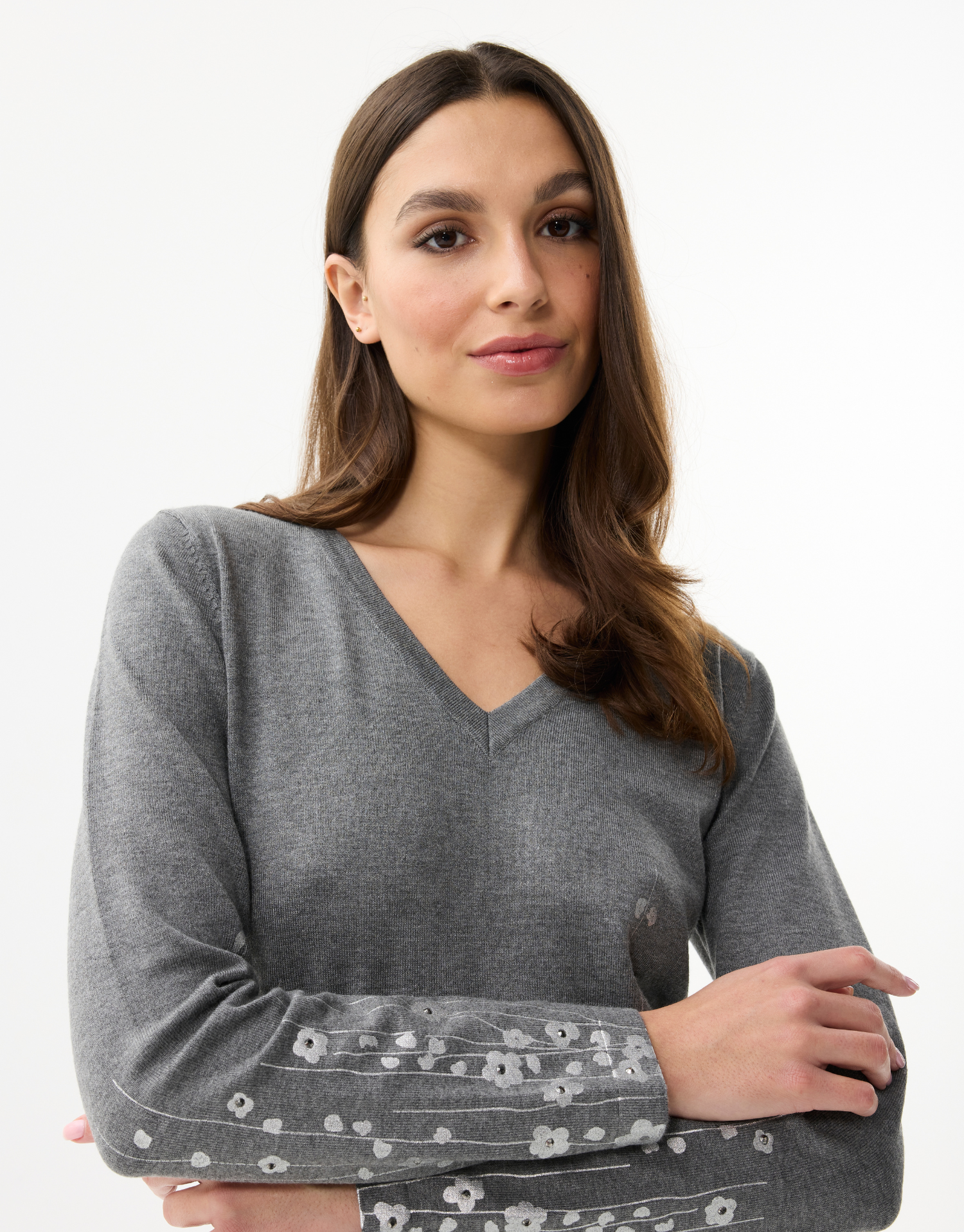 Women's V-neck sparkling floral pattern top