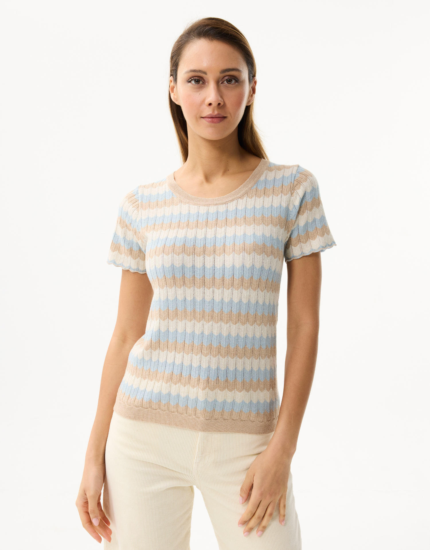 Women's striped twin-set in sparkling knit