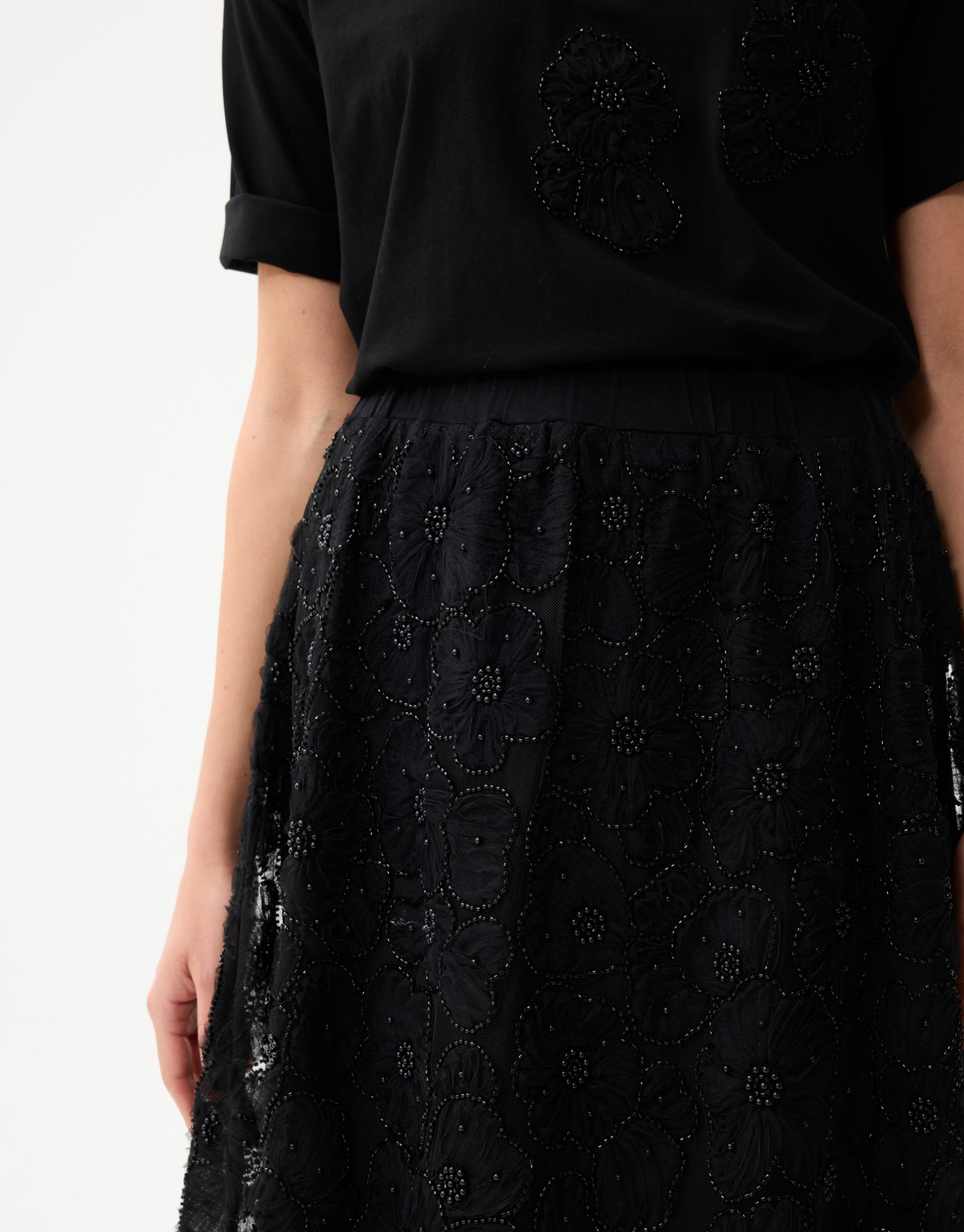 Jupe midi femme en dentelle fleurie