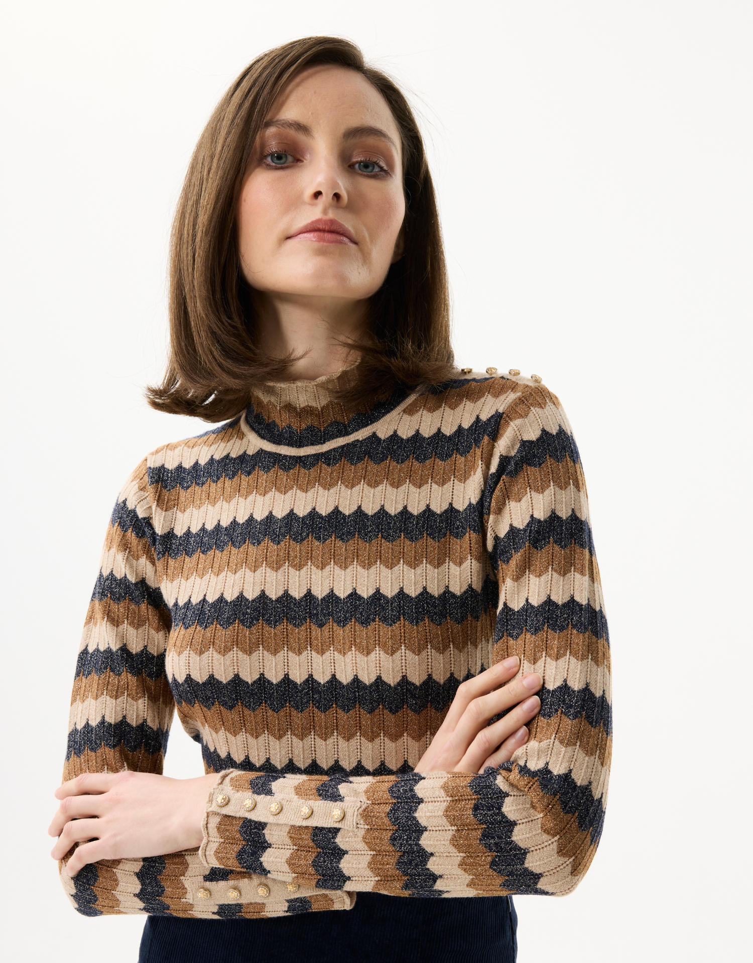 Women's striped shimmering turtleneck sweater