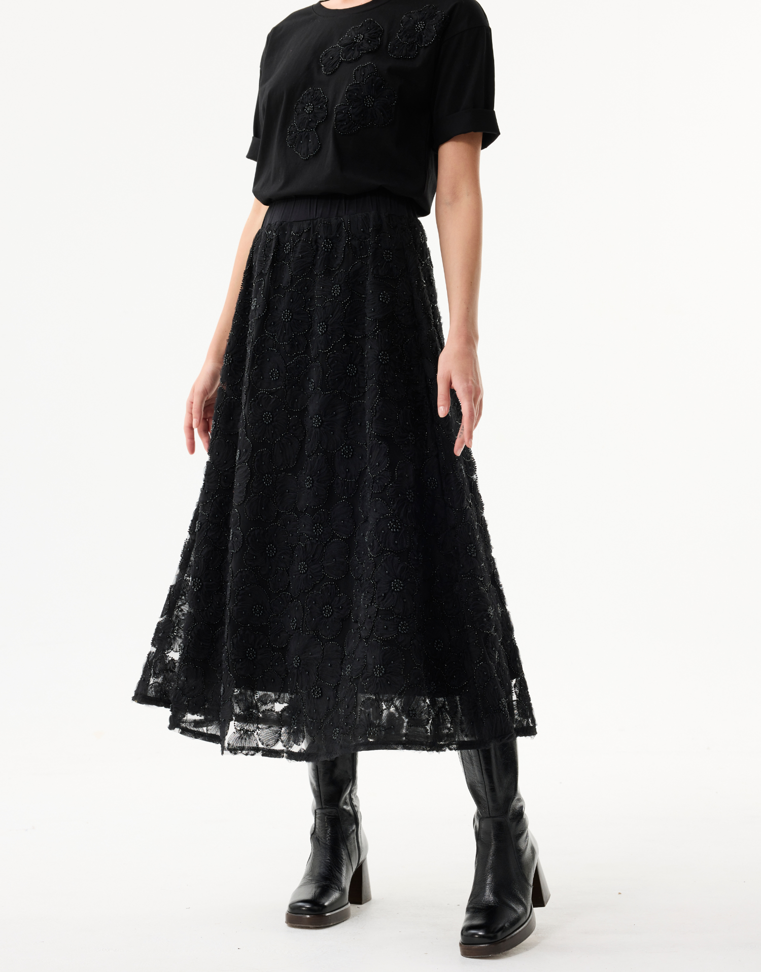 Jupe midi femme en dentelle fleurie