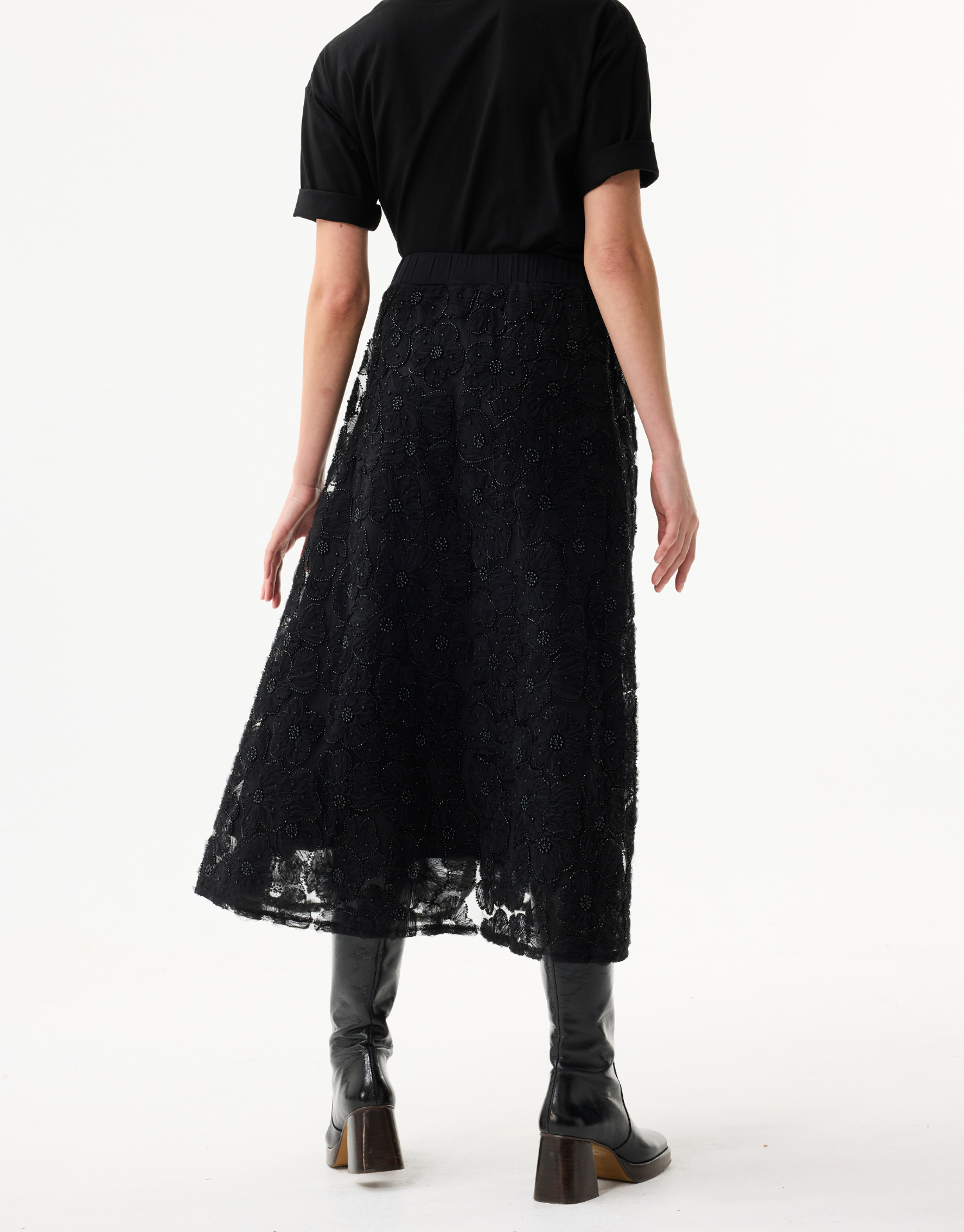 Jupe midi femme en dentelle fleurie