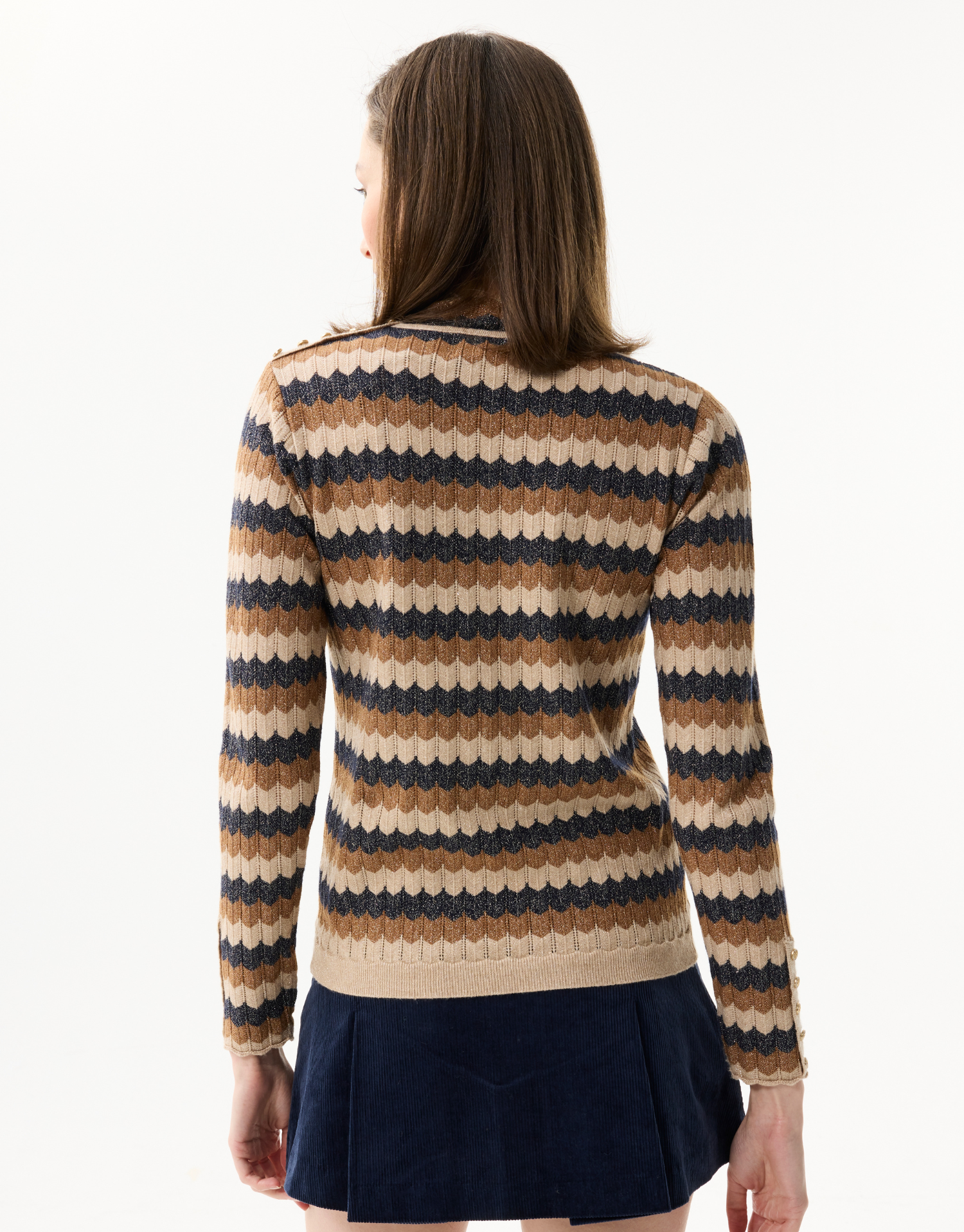 Women's striped shimmering turtleneck sweater