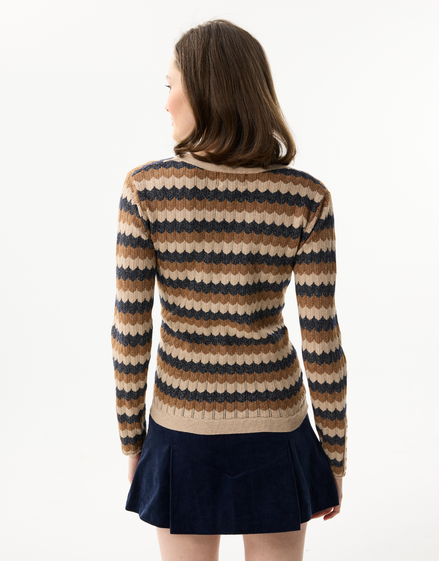 Pull femme à rayures scintillantes col V