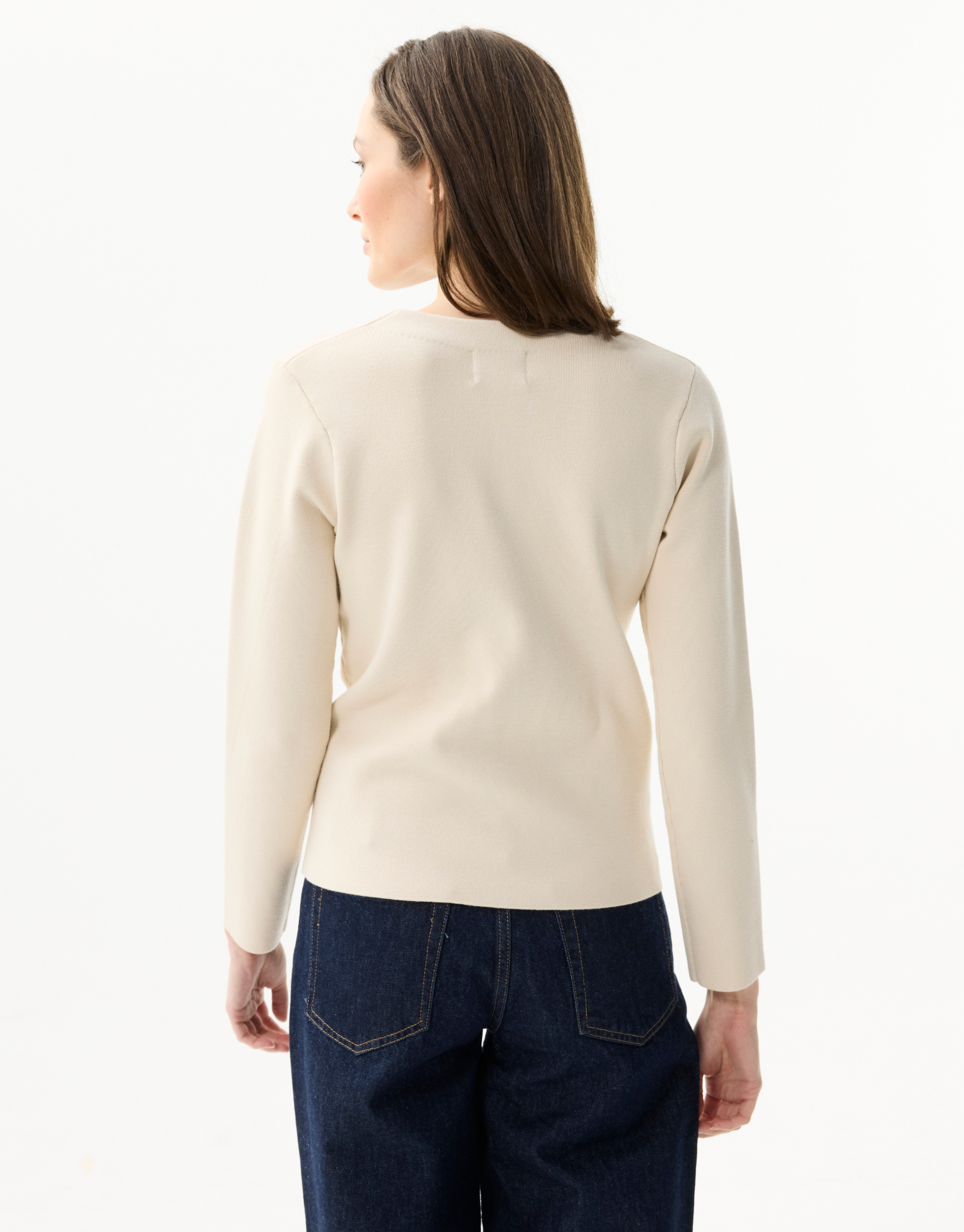Damesvest met knopen en festonranddetails