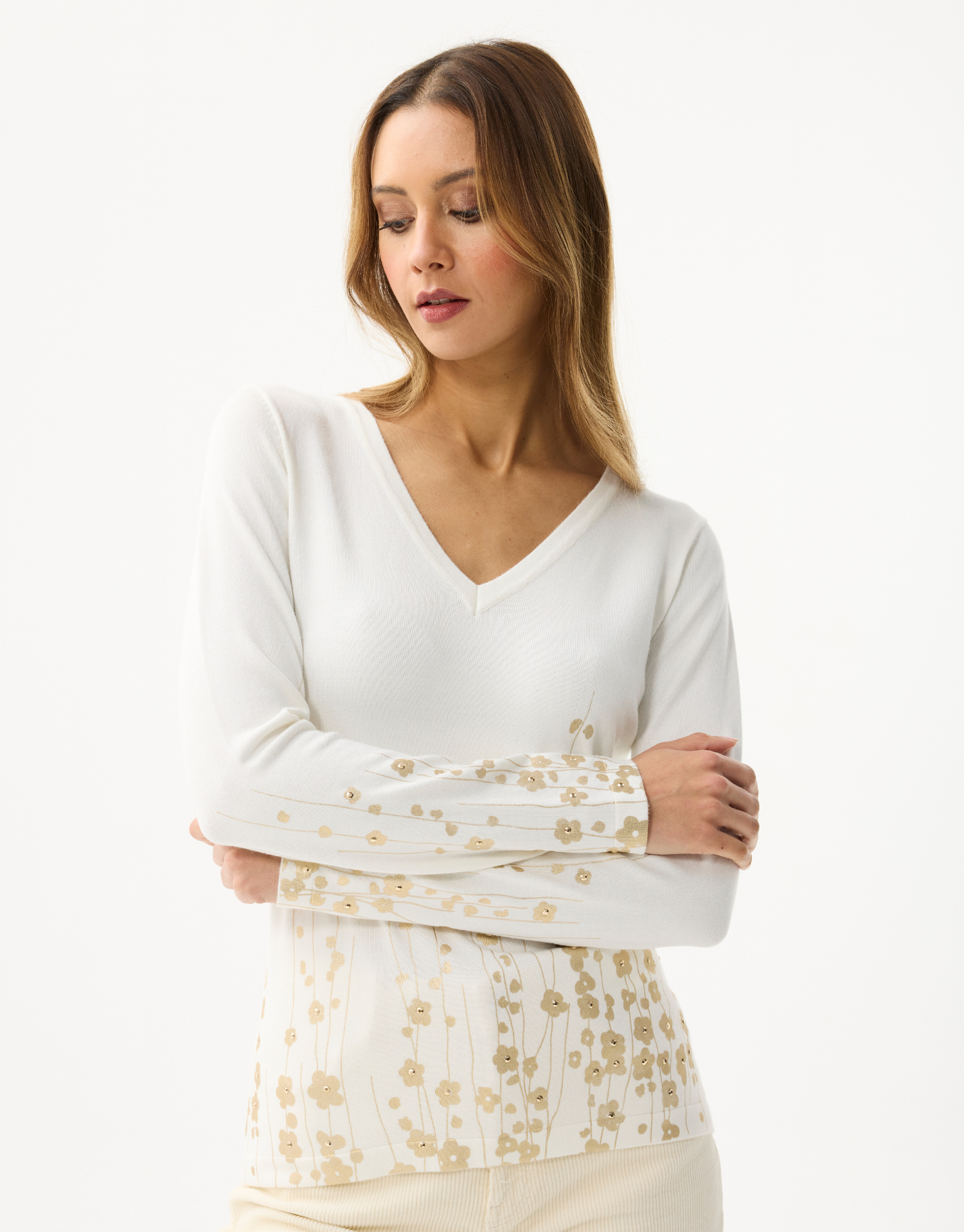 Women's V-neck sparkling floral pattern top