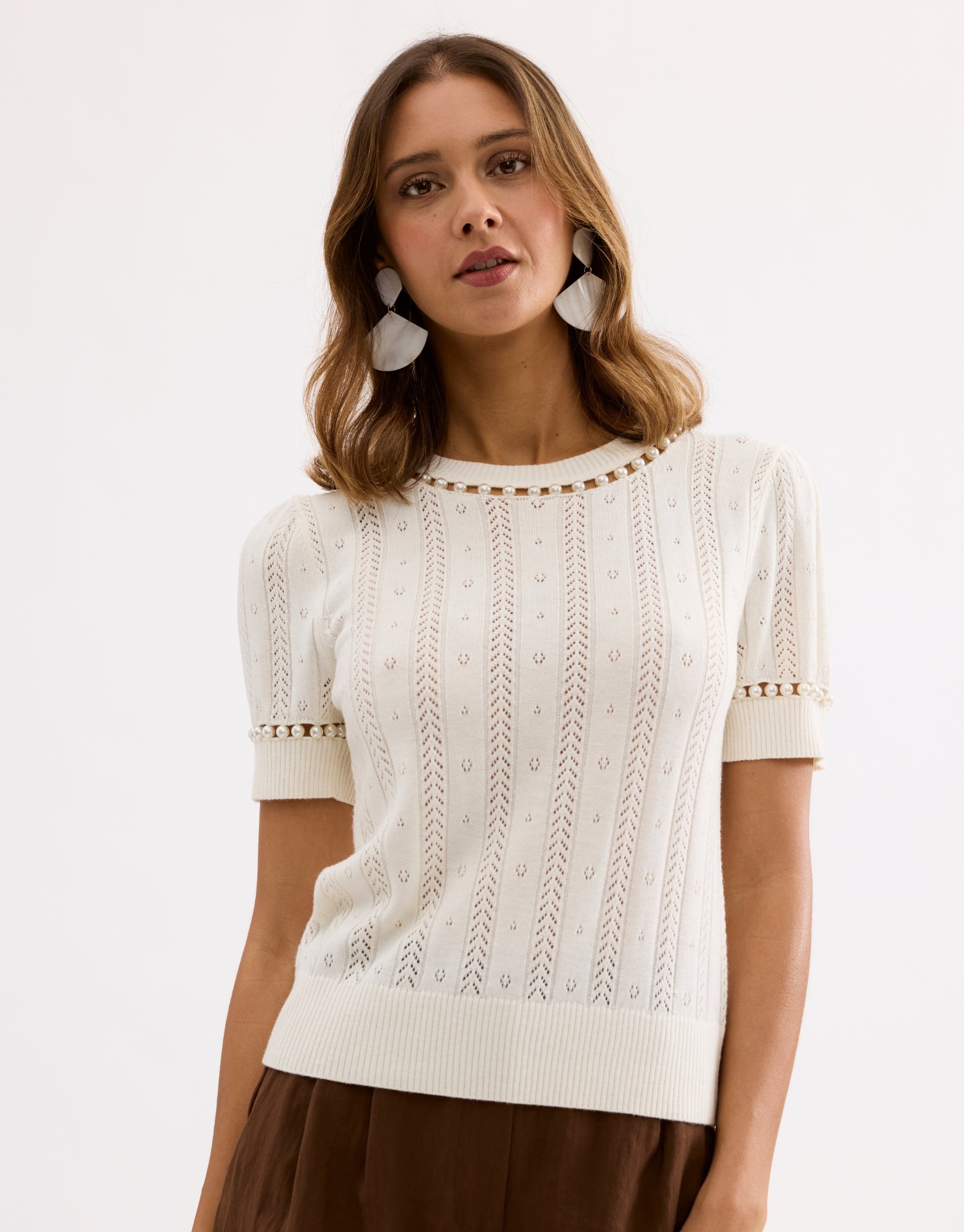 Pull maille perlé écru