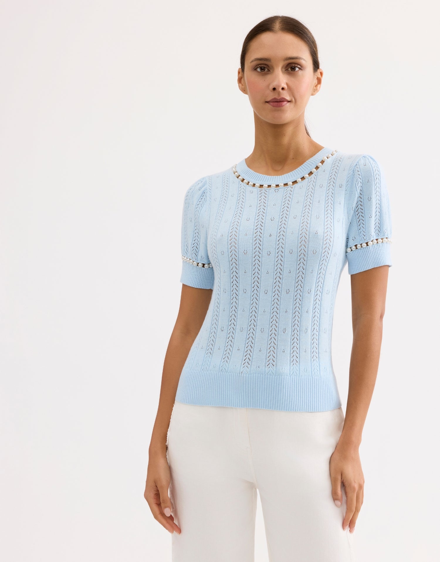 Pull maille perlé bleu