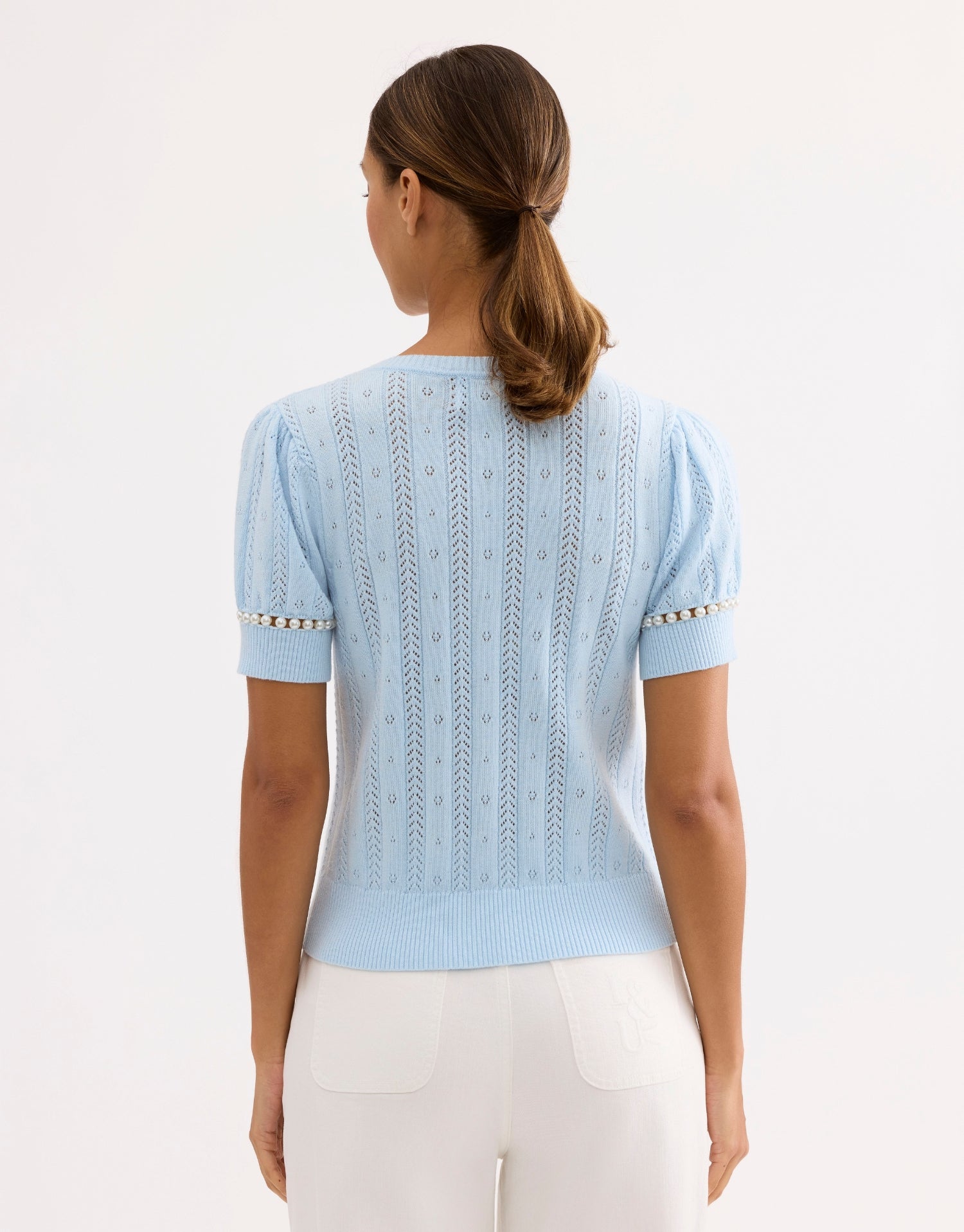 Pull maille perlé bleu