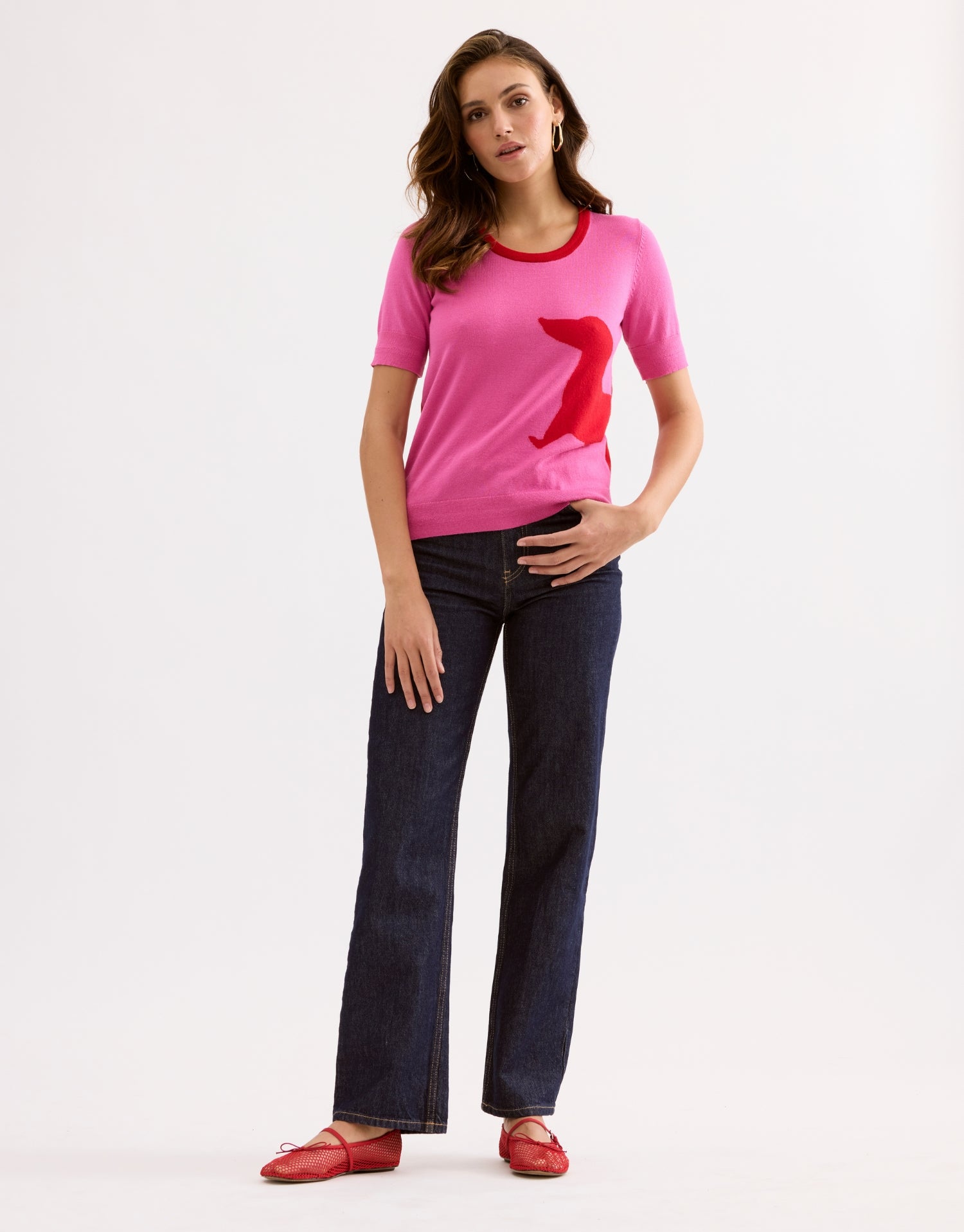 T-shirt motif chien fuchsia