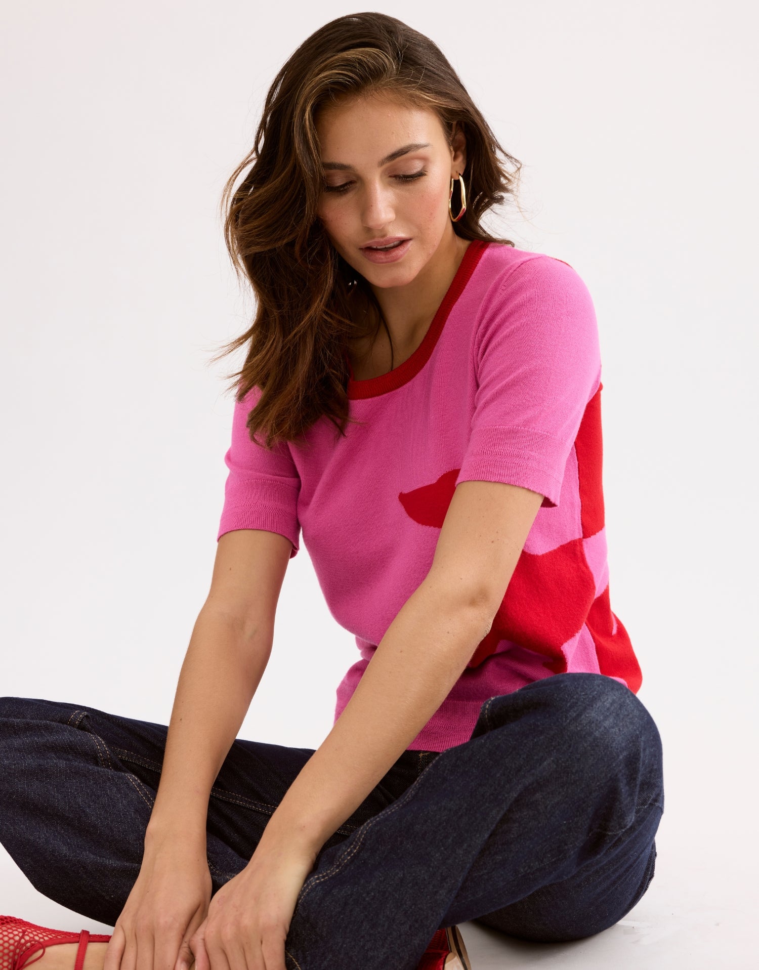 T-shirt motif chien fuchsia