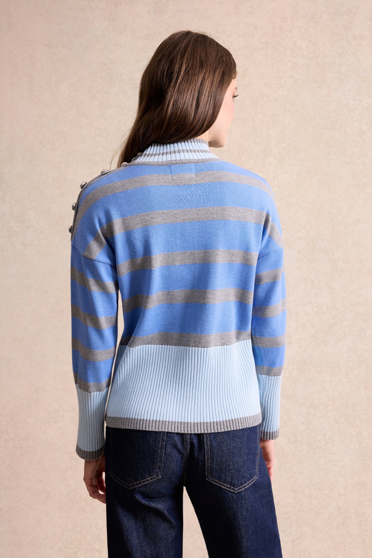 Pull rayé col montant bleu