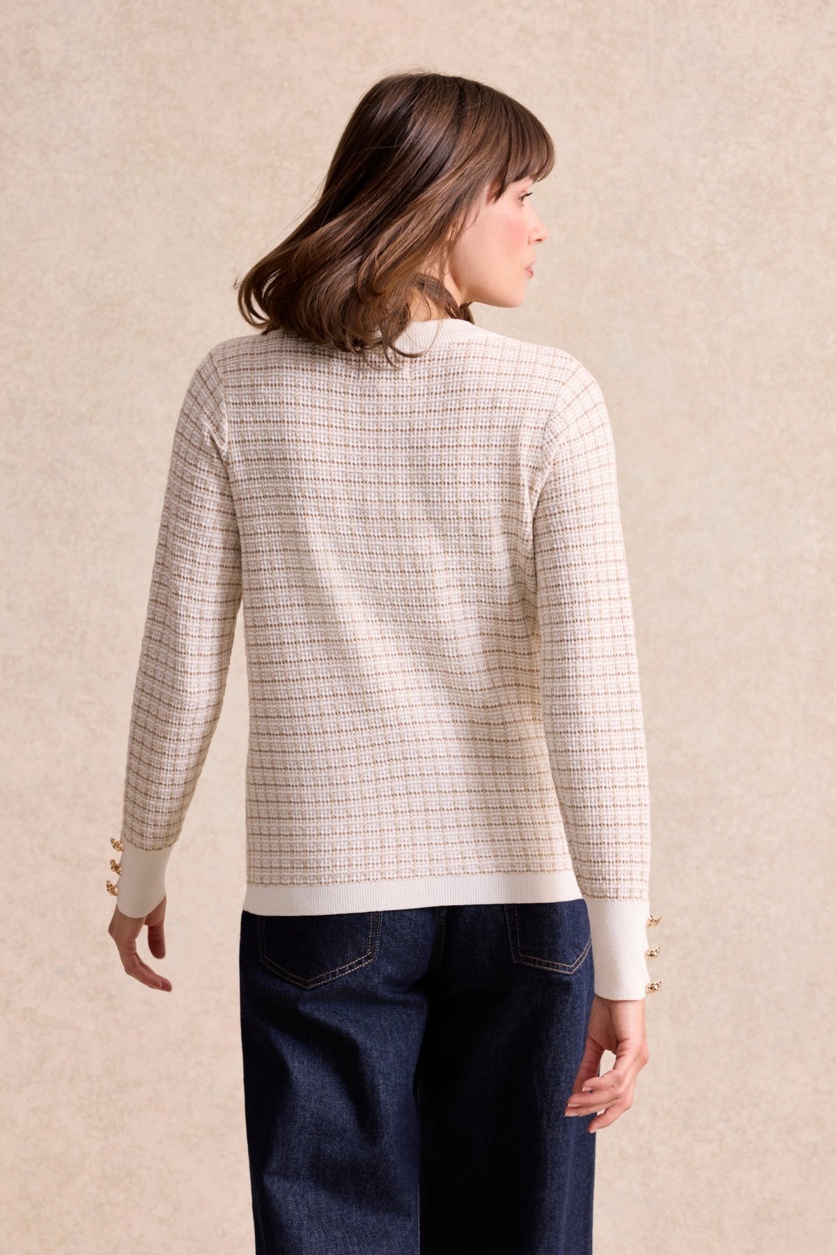 Cardigan femme en maille effet tweed écru