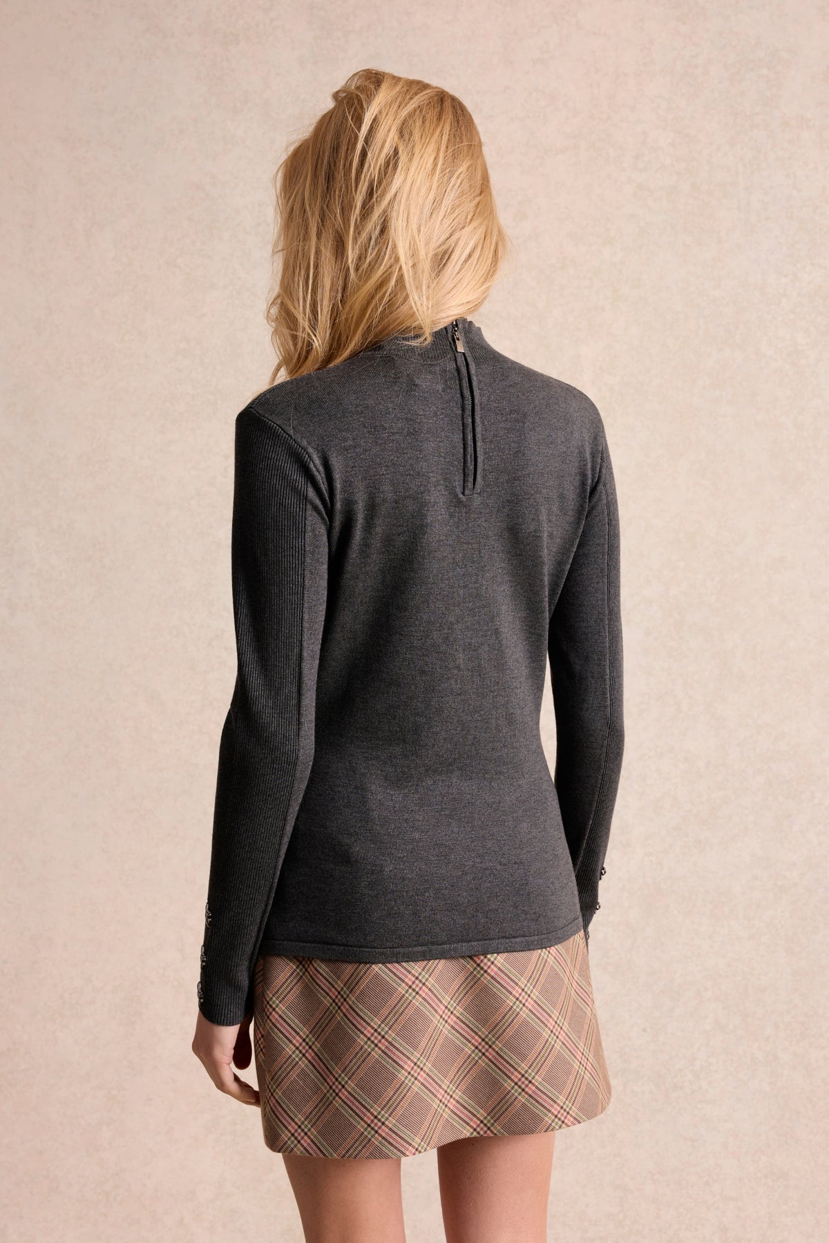 Pull col montant à nœuds gris