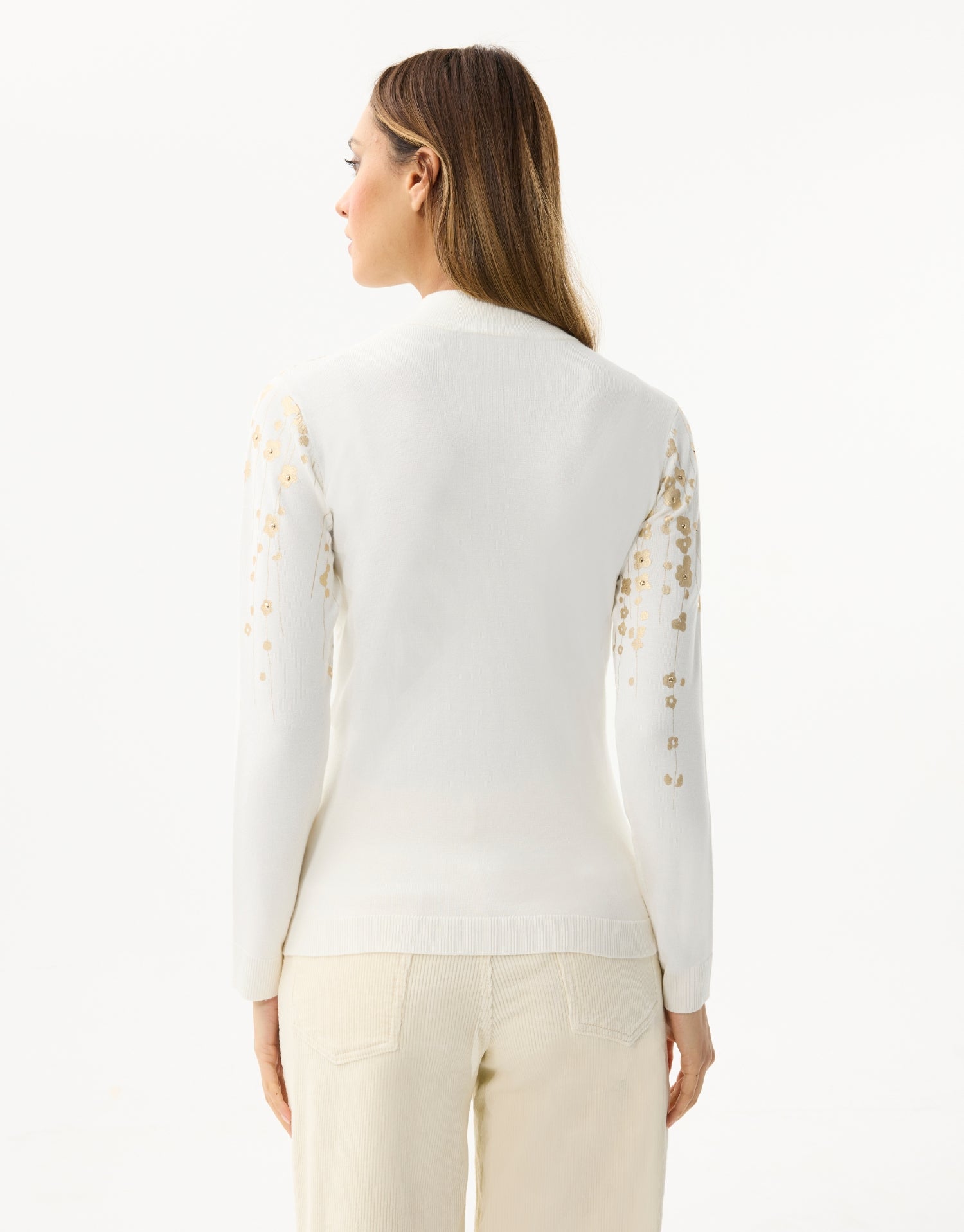 Pullover mit Stehkragen und goldenen Blumenmustern