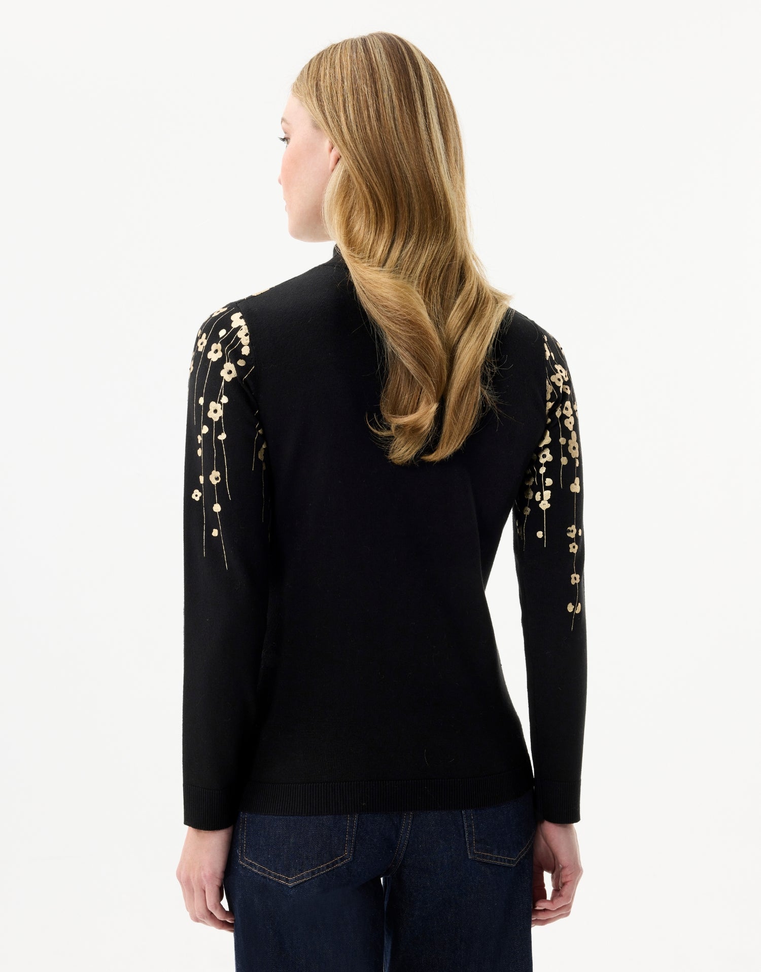 Pullover mit Stehkragen und goldenen Blumenmustern