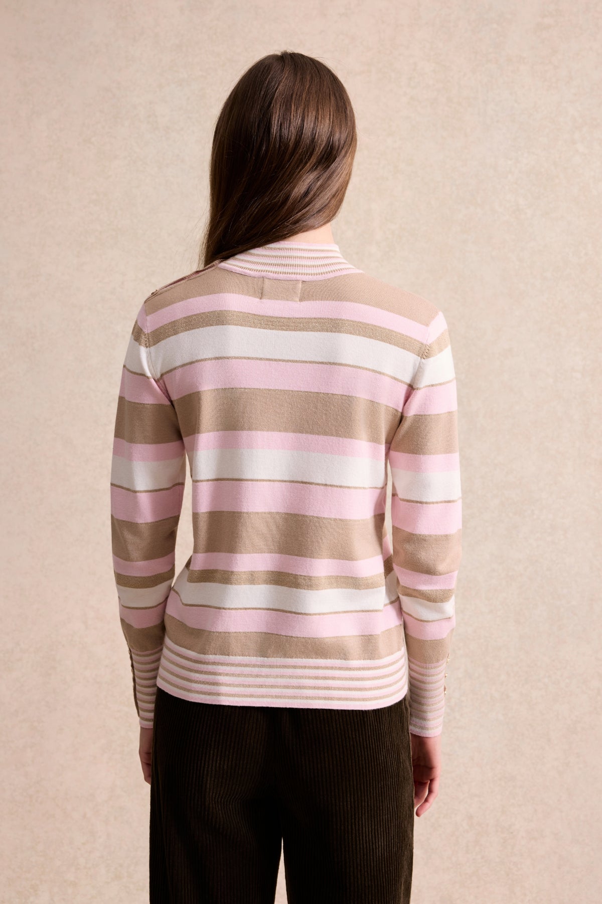 Pull rayé col montant rose