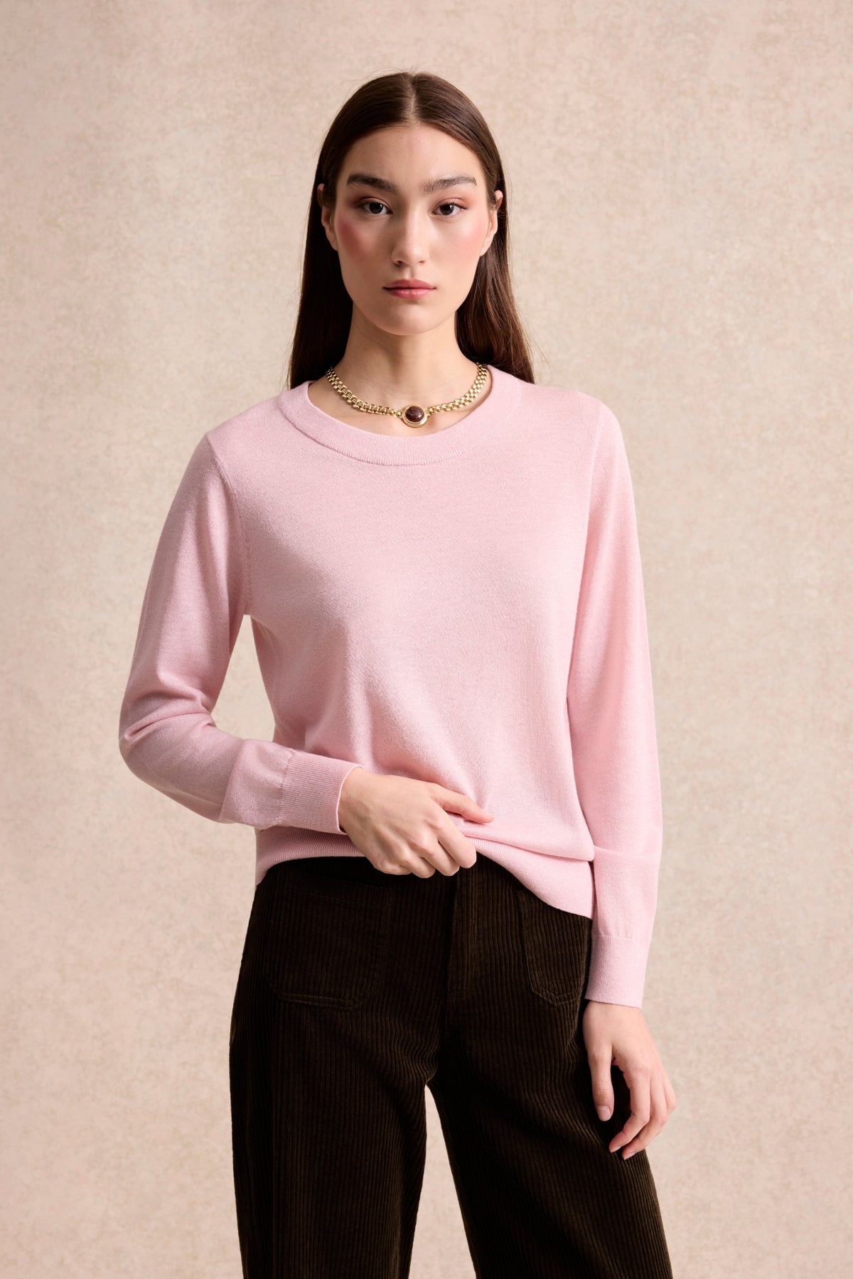 Pull femme en laine rose