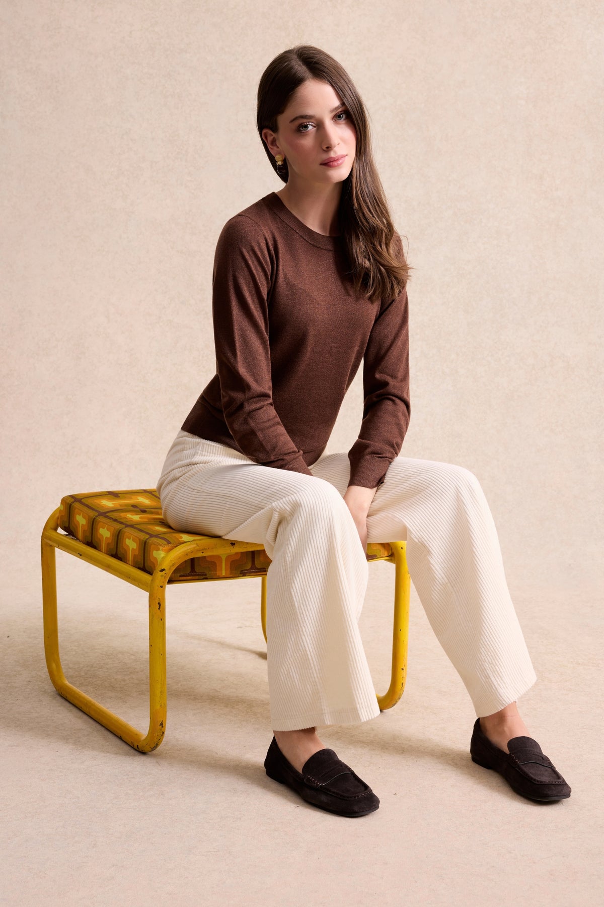 Pull femme en laine marron